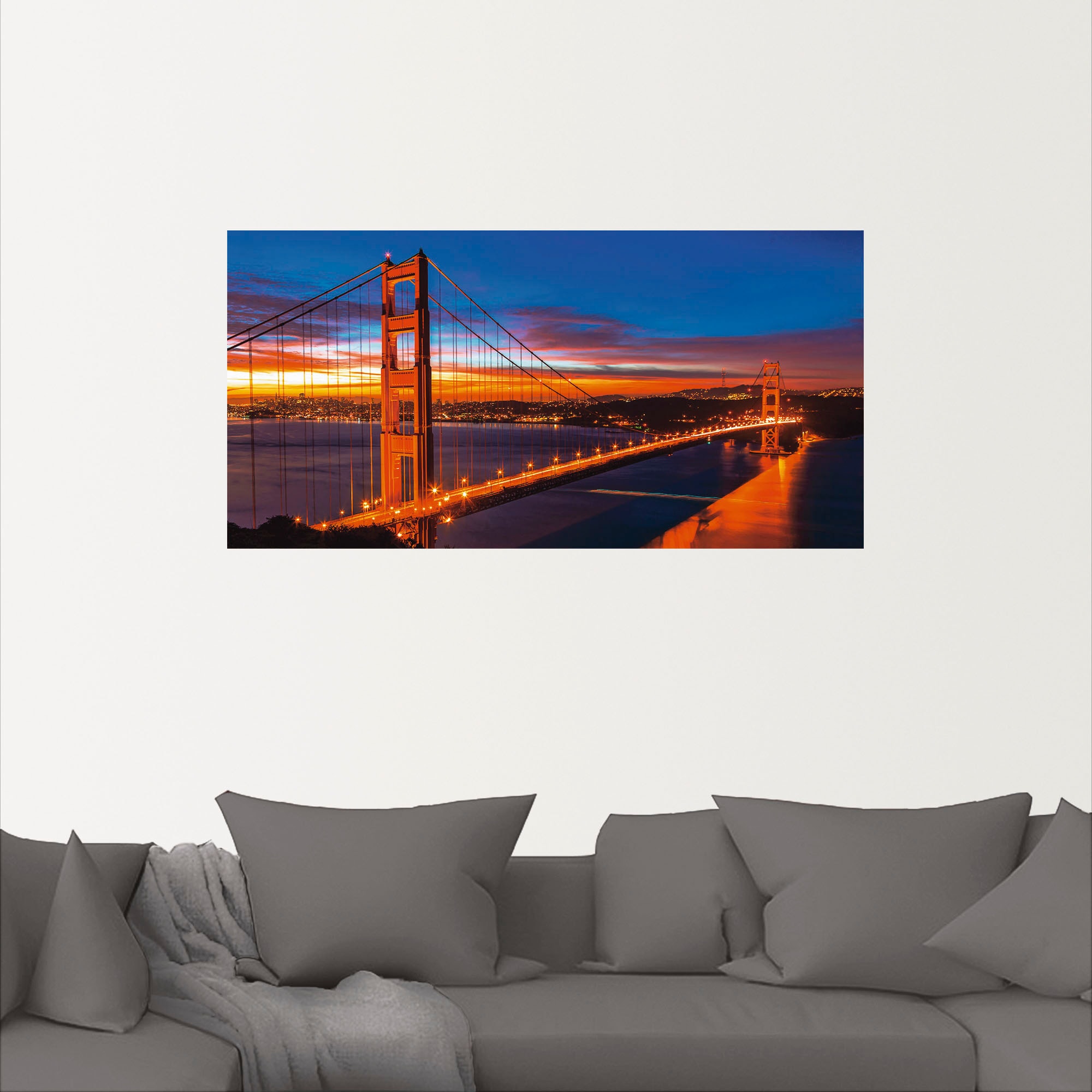 Artland Wandbild »The Golden Gate Bridge am frühen Morgen«, Brücken, (1 St.), als Leinwandbild, Wandaufkleber in verschied. Größen