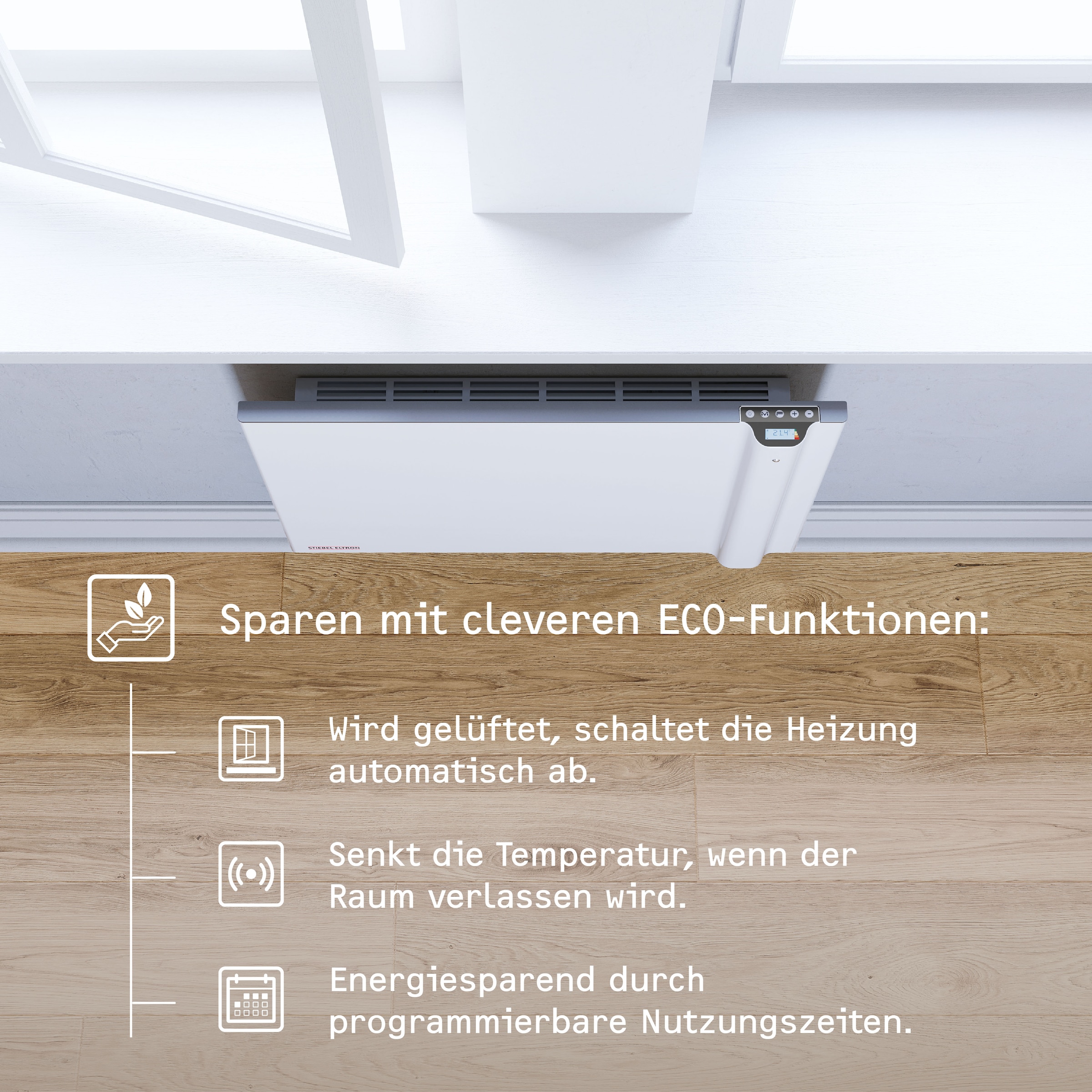 STIEBEL ELTRON Konvektor »»CND 150«, Duo Wandkonvektor, Elektroheizung energiesparend, 1,5 kW«, für ca. 20 m², LCD-Display, Wochentimer, ohne Stecker, Festanschluss