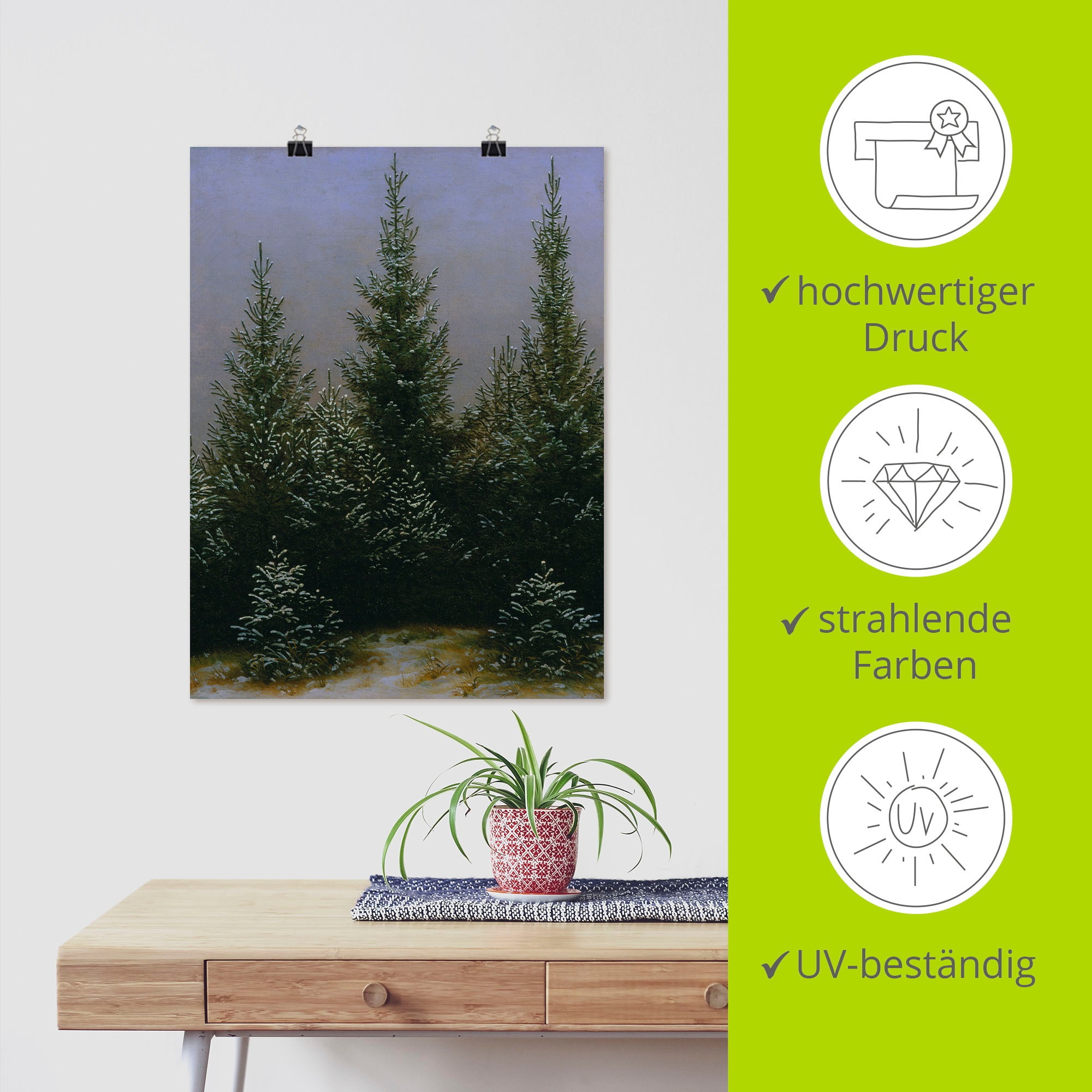 Artland Kunstdruck »Fichtendickicht im Schnee Dresdner Heide«, Bäume, (1 St.), als Alubild, Leinwandbild, Wandaufkleber oder Poster in versch. Größen