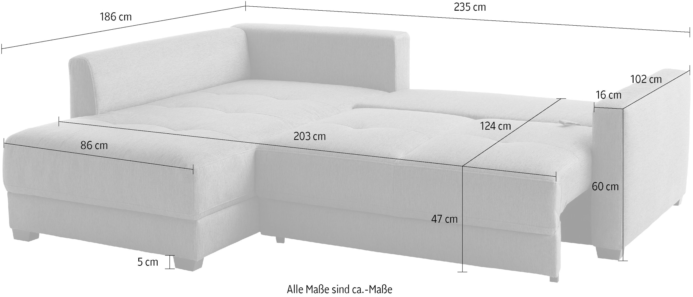 Mr. Couch Ecksofa »Pierre, L-Form mit Taschenfederkern« mit DuraSpring-Taschenfederkern bis 140 kg belastbar