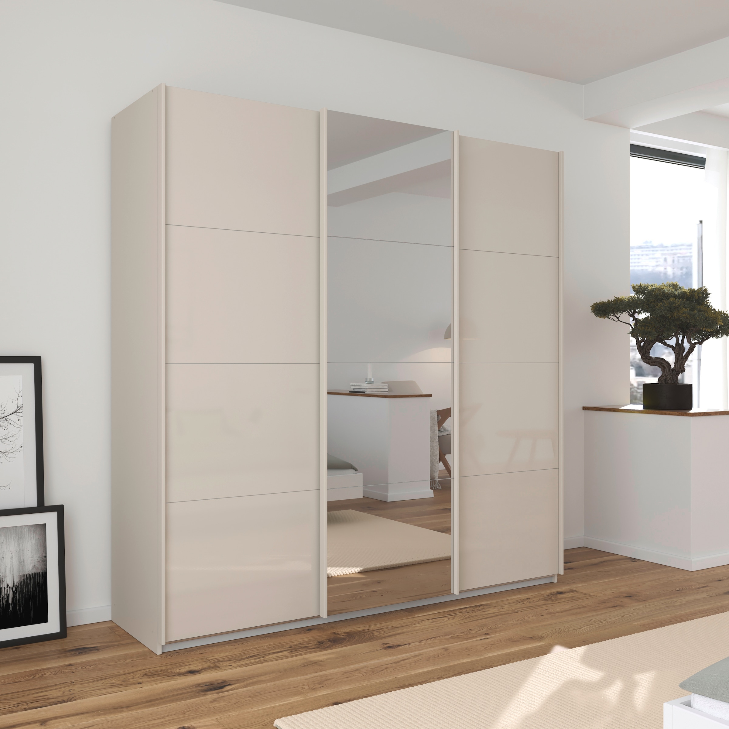 rauch Schwebetürenschrank »Kleiderschrank Kleiderschränke Schrank Garderobe AGORDO mit Glasfront«, durchdachte Innenausstattung, in 4 Breiten und 2 Höhen MADE IN GERMANY
