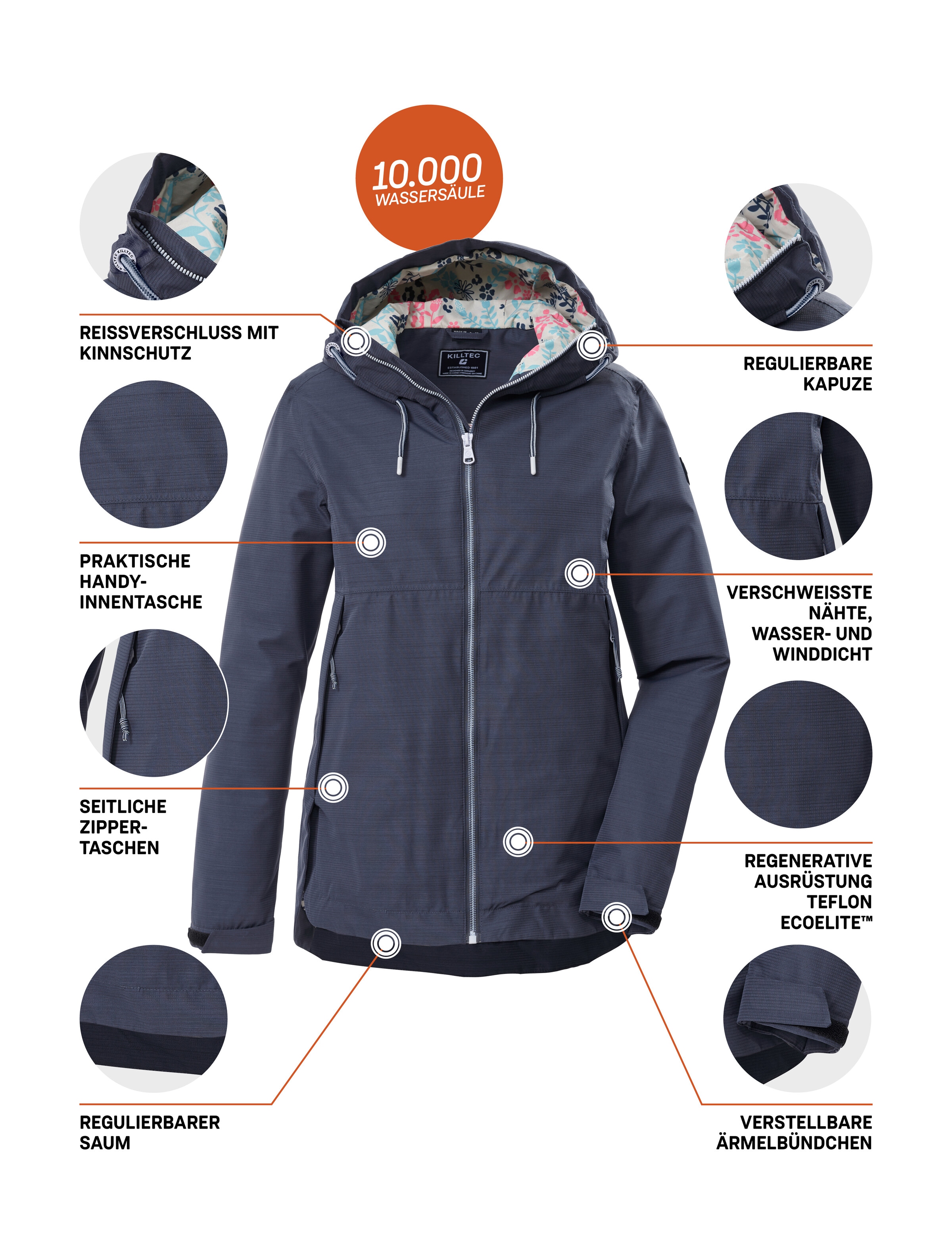 Killtec Funktionsjacke »KOS 62 WMN JCKT« Leichte, wasserdichte Damenjacke mit verstellbarer Kapuze