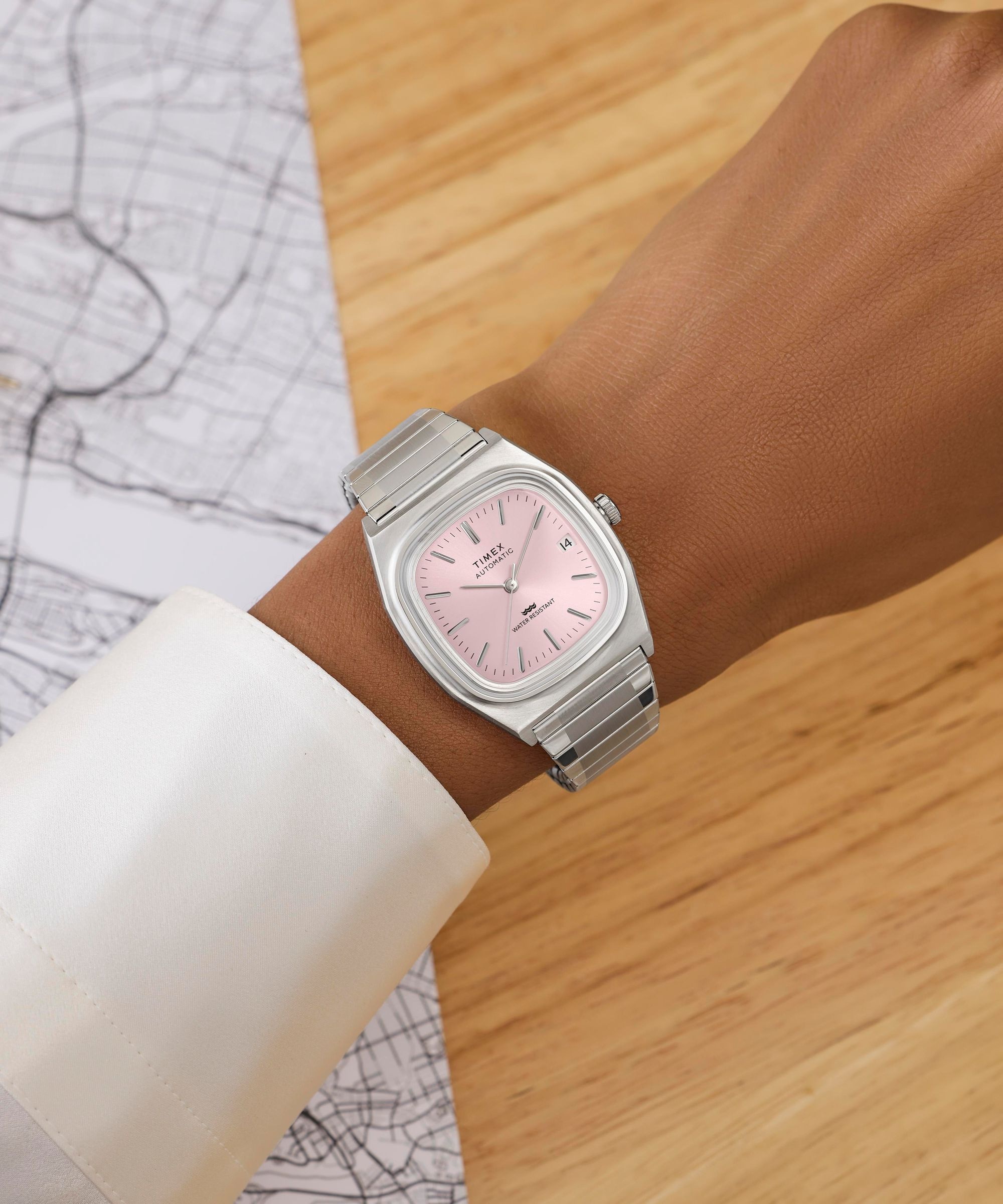 Timex Automatikuhr »E Line« Armbanduhr, Herrenuhr, Mechanische Uhr, Edelstahlarmband, analog, Tag