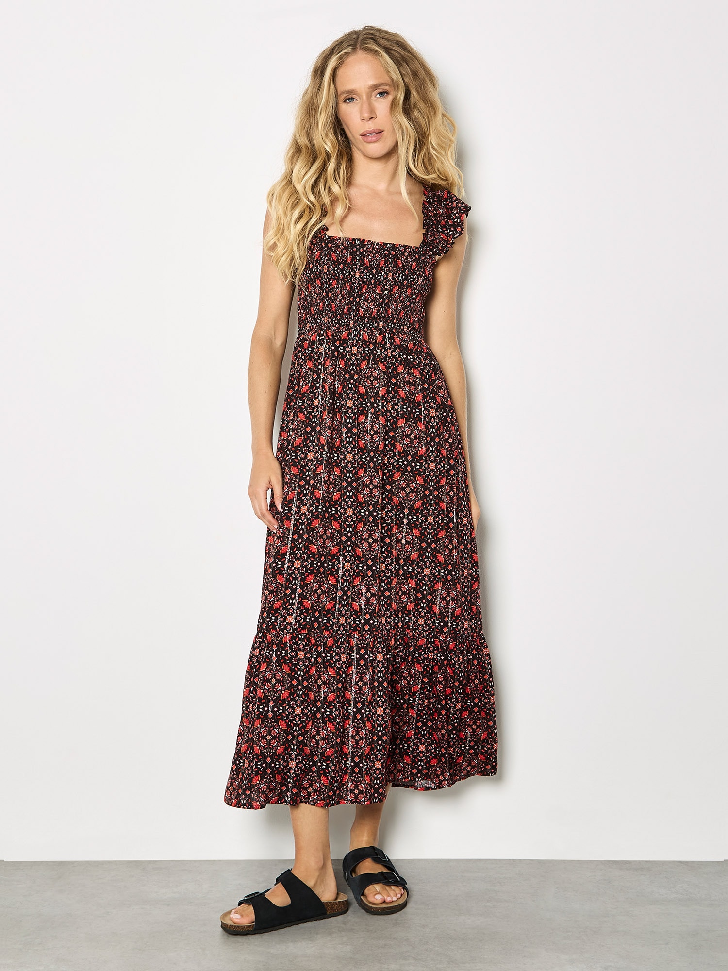 Apricot Midikleid »Folk-Blumen-Midi-Kleid« mit Metallic