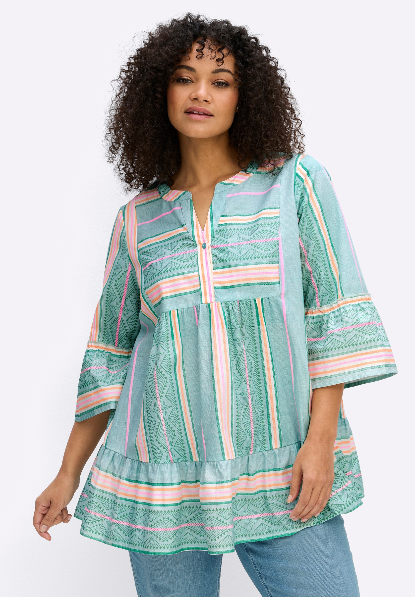 sheego by Joe Browns Longbluse »Tunika Tunika im Streifen-Mix, mit Volants«