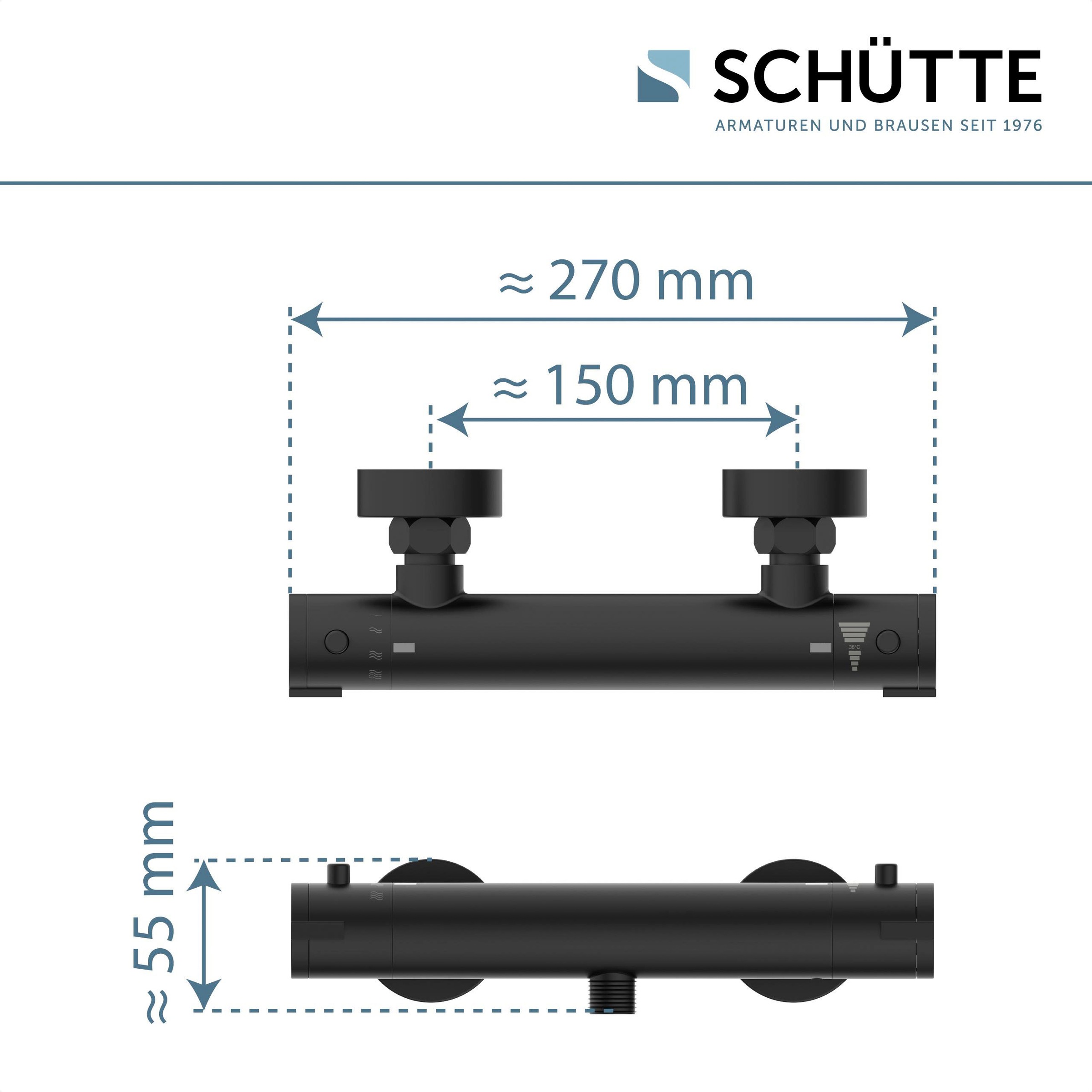 Schütte Duschsystem »BLACK«, Überkopfbrauseset mit Thermostat, höhenverstellbar