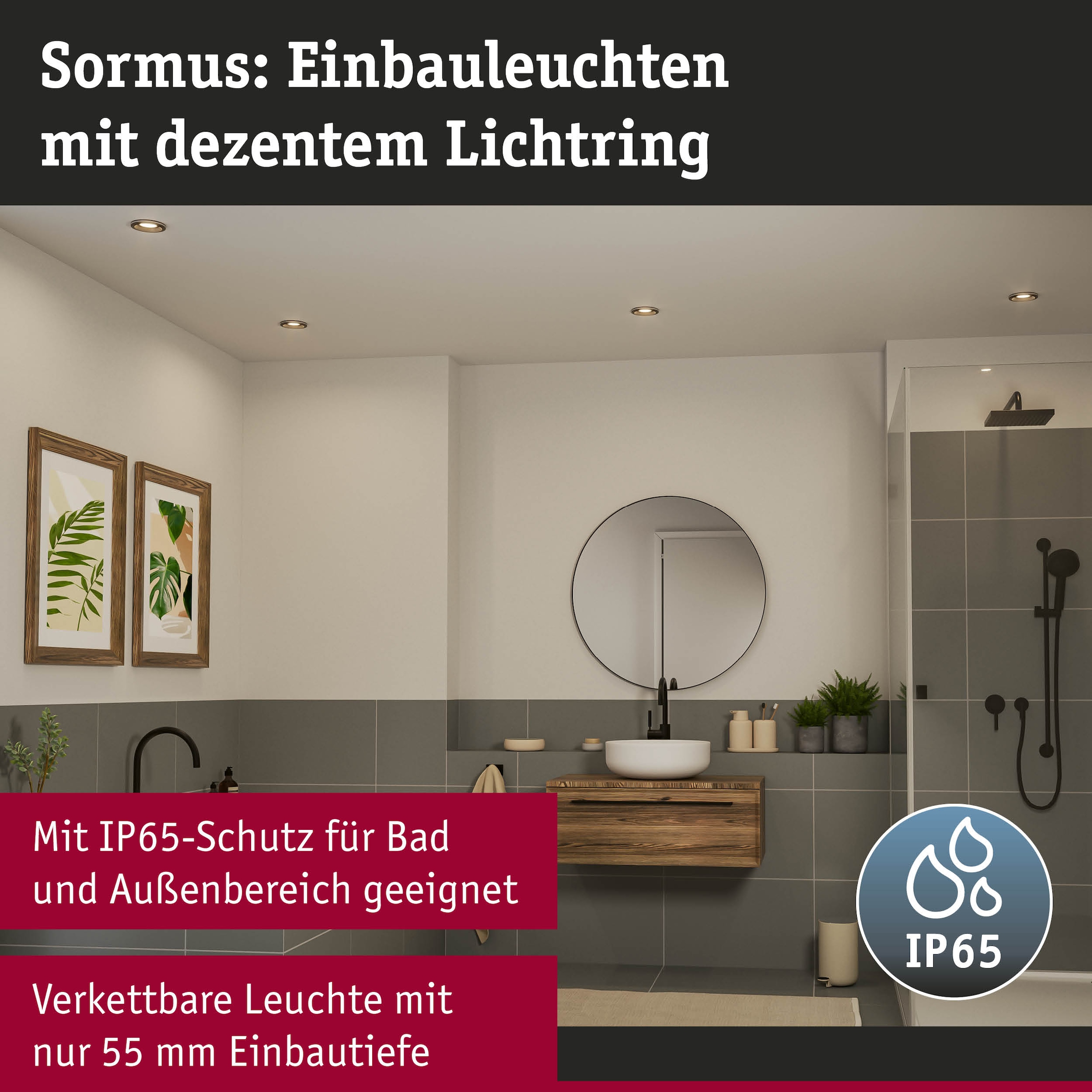 Paulmann LED Einbauleuchte »LED Einbauleuchte Sormus IP65 rund 100mm« 3 Stk. Warmweiß Memoryfunktion