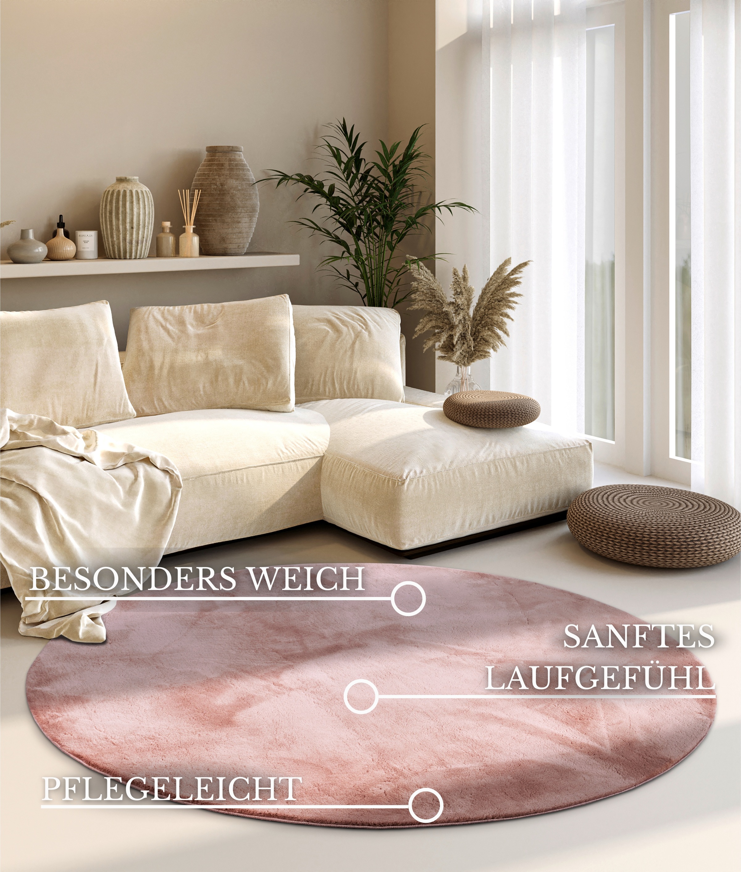 Villeroy & Boch Teppich »Leon«, rund, 15 mm Höhe, Langflor, Shaggy, einfarbig, flauschig, weich, glänzend, modern, uni