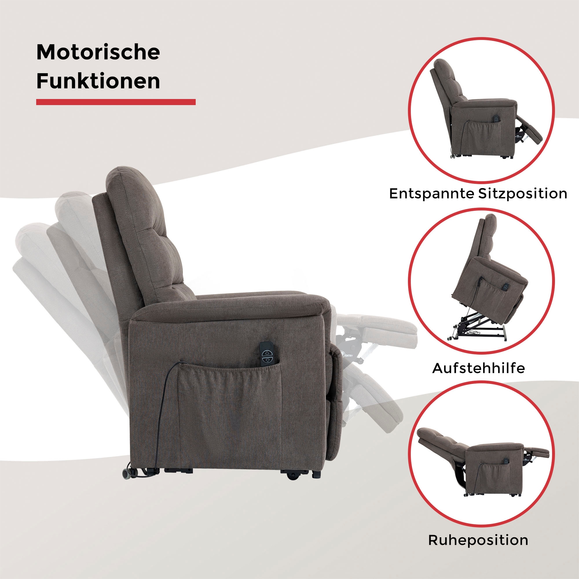 Duo Collection TV-Sessel »Whitehorse XXL bis 150 kg belastbar, mit elektrischer Aufstehhilfe« Relaxfunktion und Taschenfederkern mit Stahlwellenunterfederung