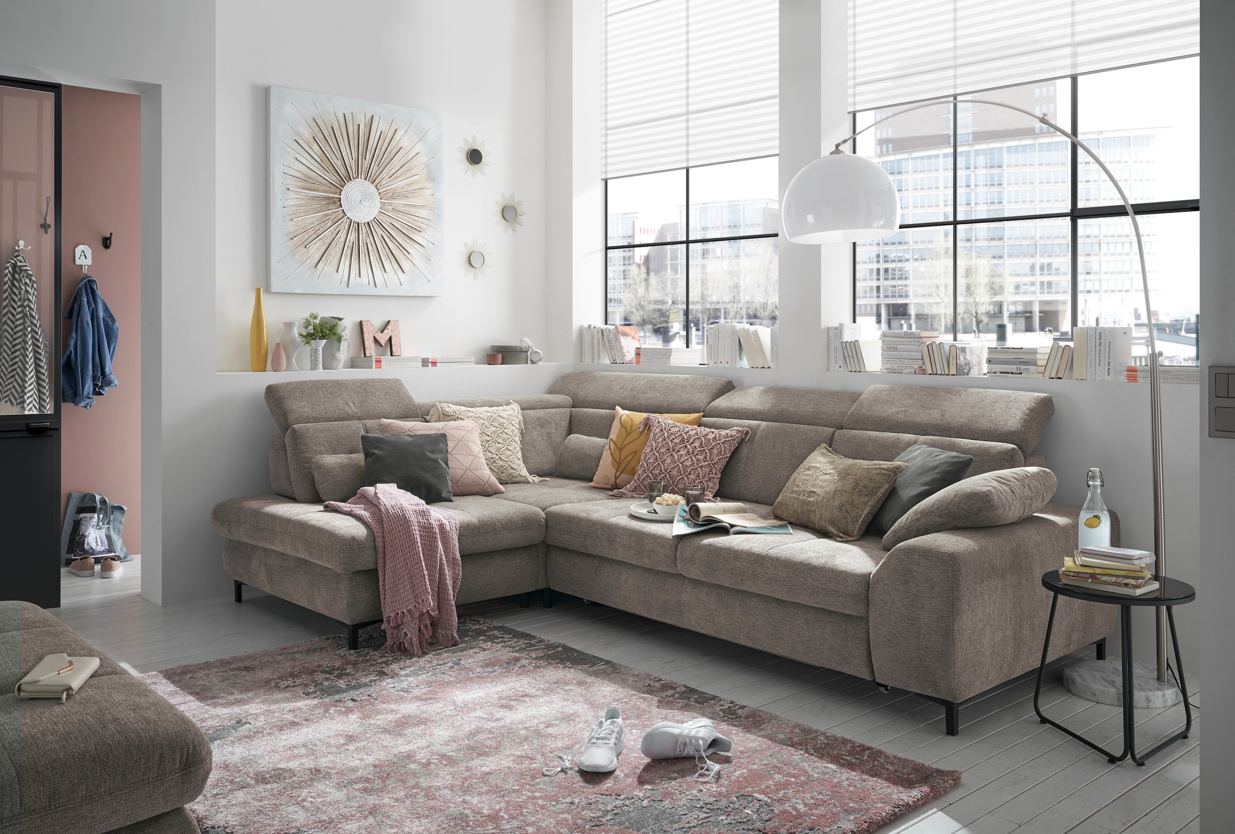 set one by Musterring Ecksofa »SO 3400 Sitzhöhe 47cm oder 49cm, Sitztiefe verstellbar, B/T 317/220 cm«, Kaltschaumpolsterung, Flachgewebe, whlw. mit Funktionen, Sitzhöhe 47