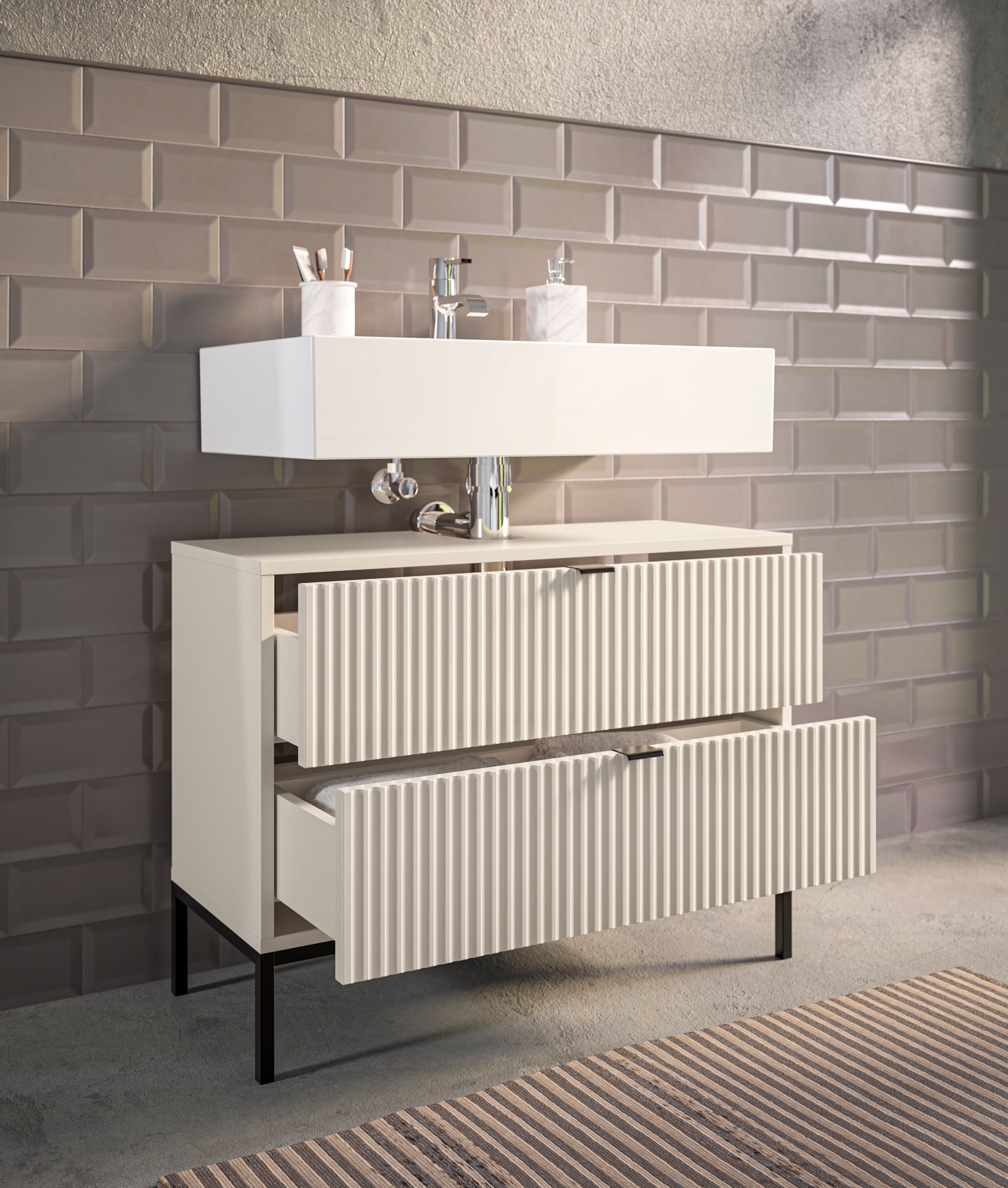 BASIC by Balculina Waschbeckenunterschrank »Lucera BxHxT 80x60x32 cm« 1 Stk. tlg. Breite 80cm, Unterflurauszug, Metallfüße