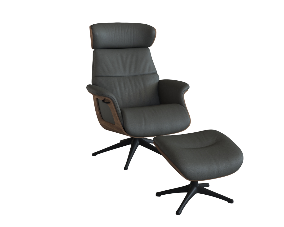 FLEXLUX Relaxsessel »Rücken u. Kopfverstellung, ergonomisch, Airchannels, klasse Komfort«, Rücken- & Kopfteilverstellung, Drehbar, Armlehne Walnuss, Fuß Schwarz