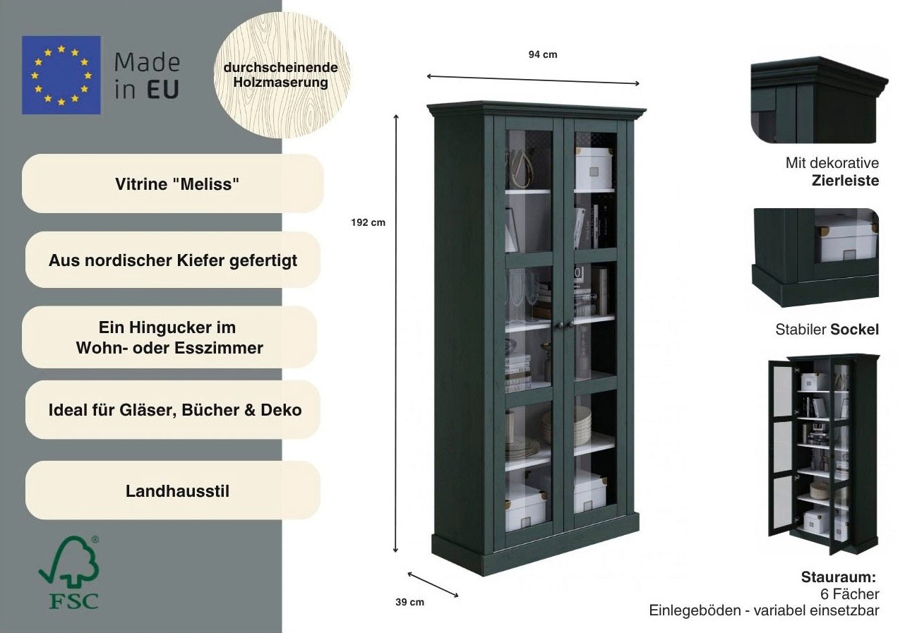 Home affaire Vitrine »Meliss« aus massiver Kiefer, mit viel Stauraum