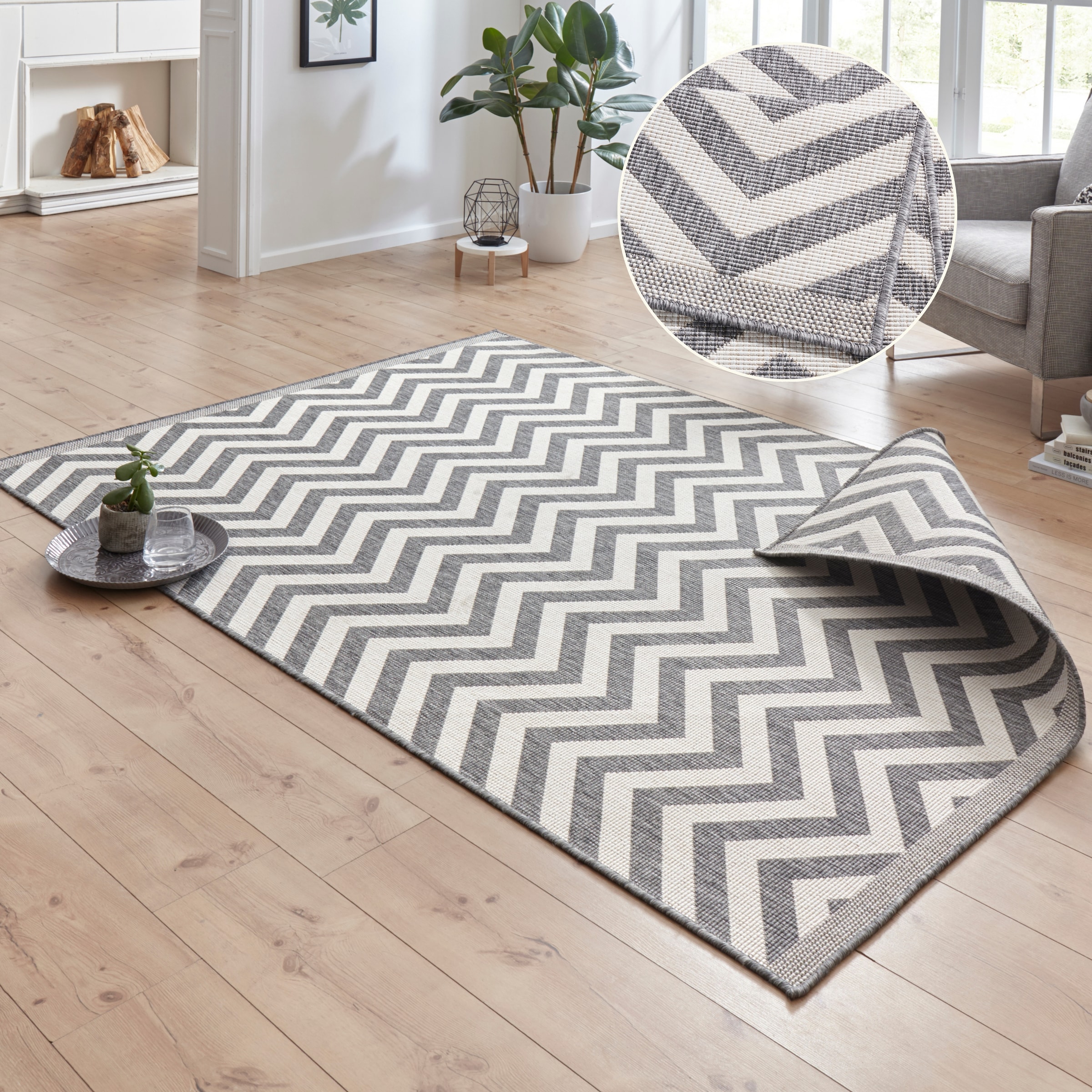 THE RUGS Palma Indoor Outdoor Reversible Rug Durable Soft for Living Room in Grey | Size: 80cm x 150cm