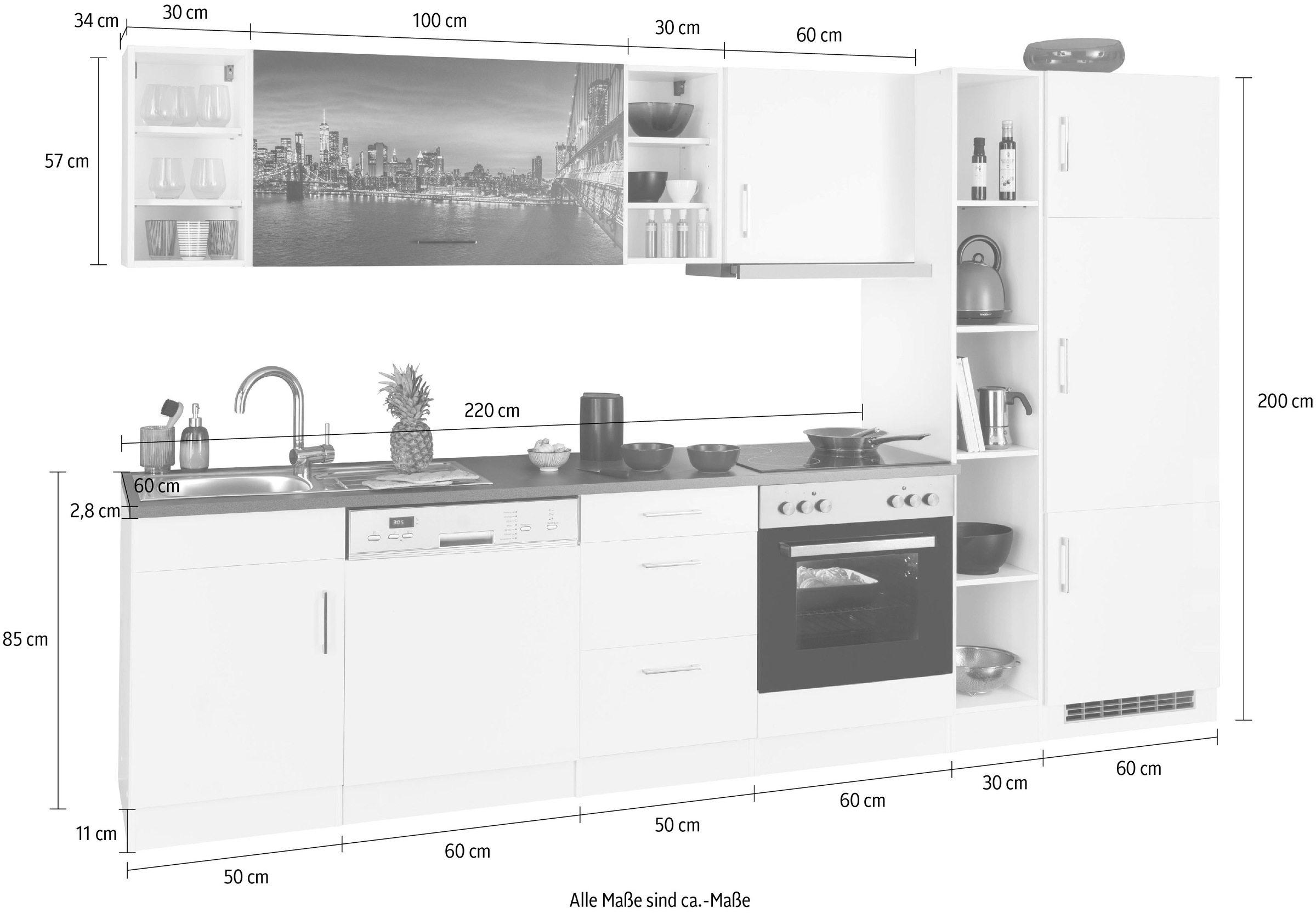 KOCHSTATION Küchenzeile »KS-Paris«, mit E-Geräten, Breite 310 cm