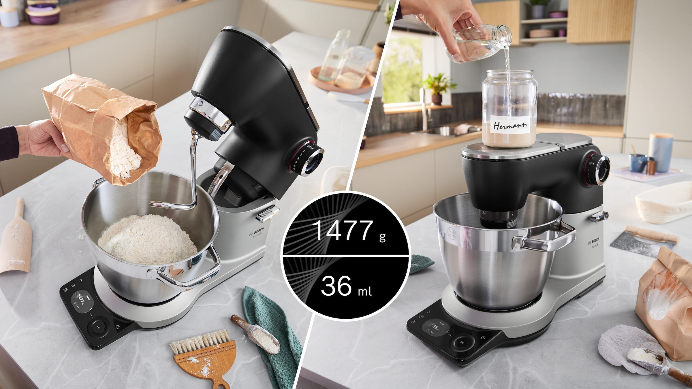 BOSCH Küchenmaschine »Serie 8, 9 Automatikprogramme, integrierte Waage, Timer, 6l Schüssel« Edelstahlschüssel, 3 Rührwerkzeuge spülmaschinenfest, 7 Stufen, 1800 W