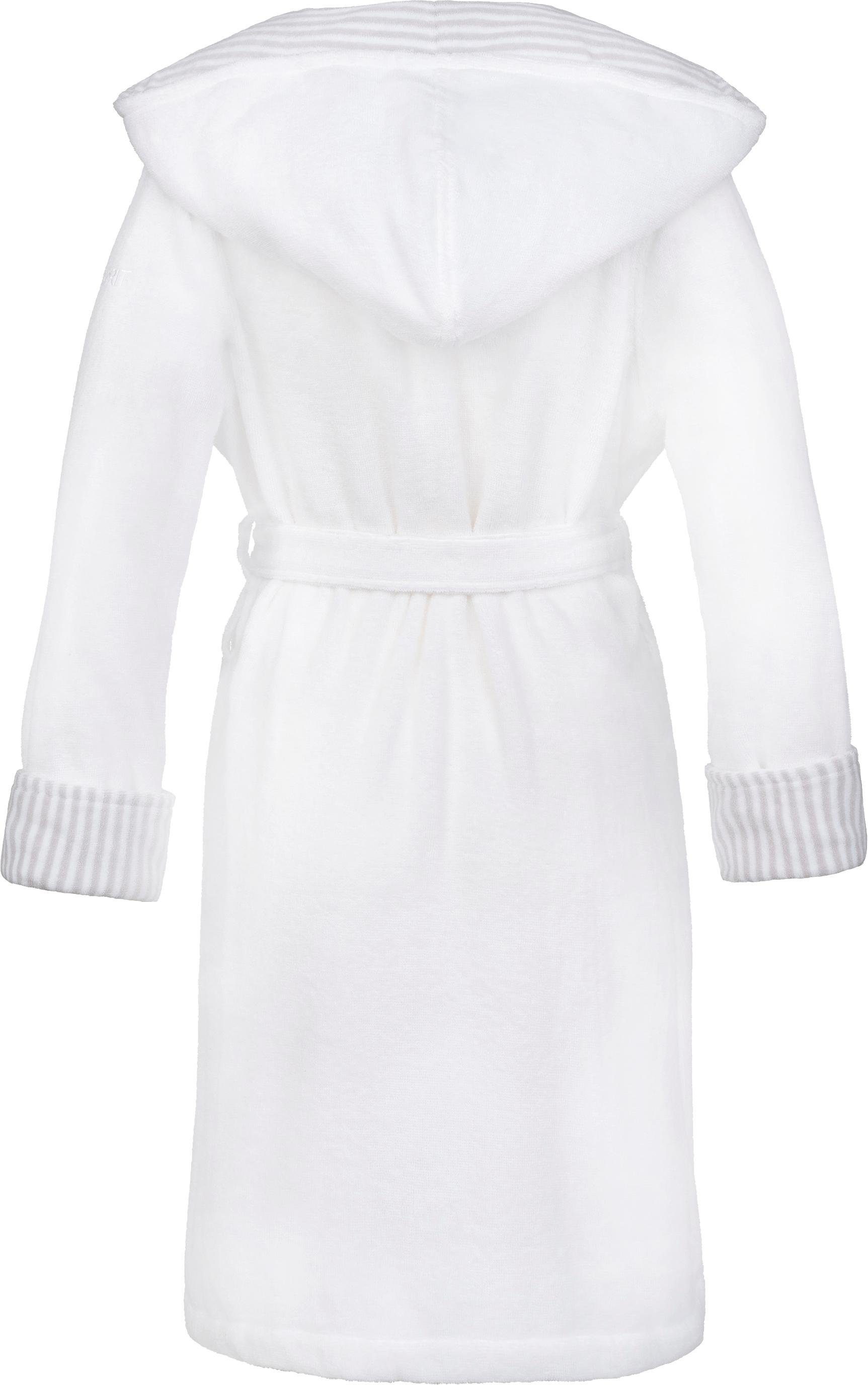 Esprit Damenbademantel »Day, ideal für Sauna & Spa, Hotelbademantel, Morgenmantel«, (1 St., mit Gürtel), mit Kapuze, gestreiften Akzenten & Logostickerei, kurz