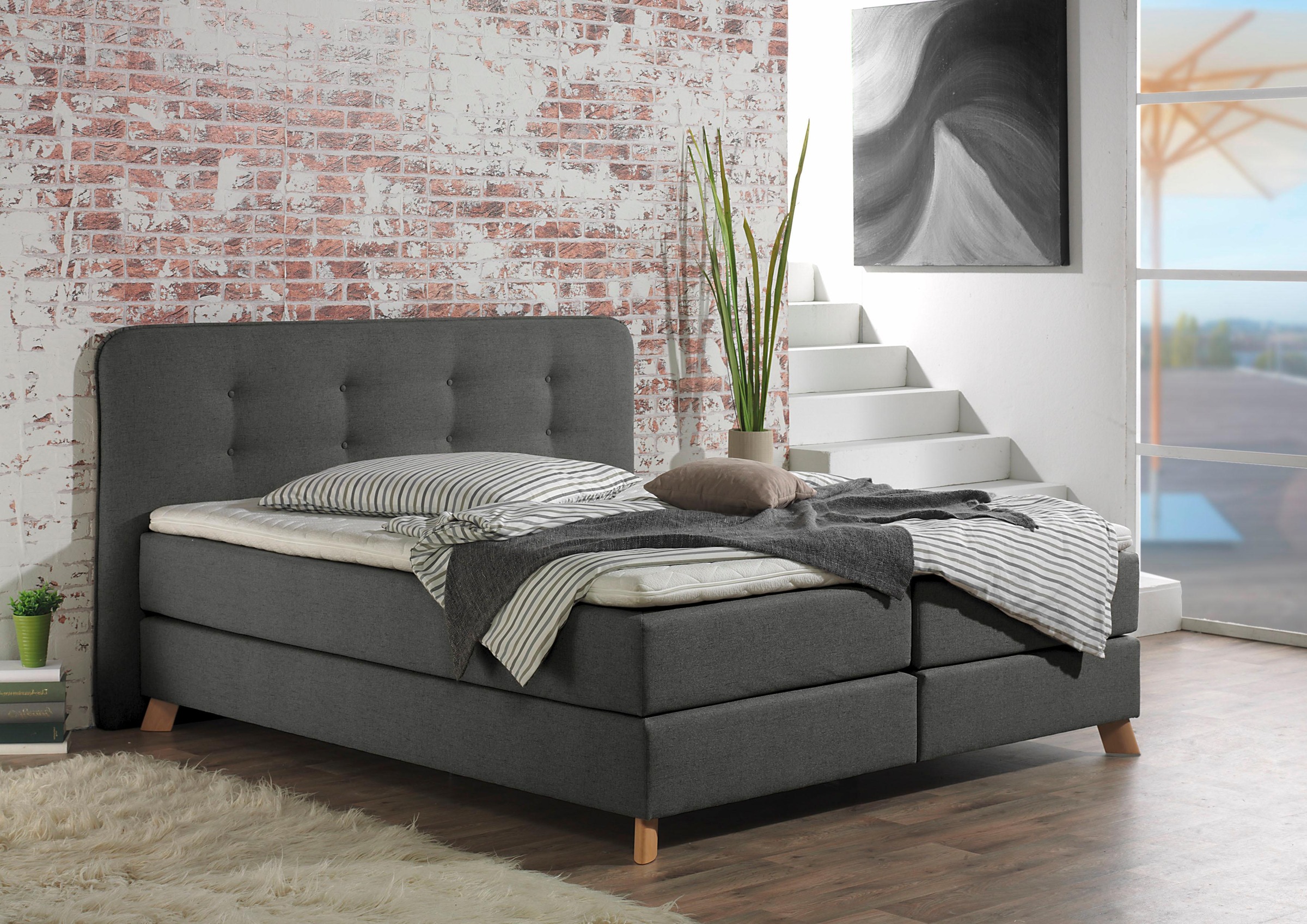 Home affaire Boxspringbett »Cecina«, in 5 Breiten, 3 Ausführungen, 2 Härtegrade, Knopfheftung, Topper