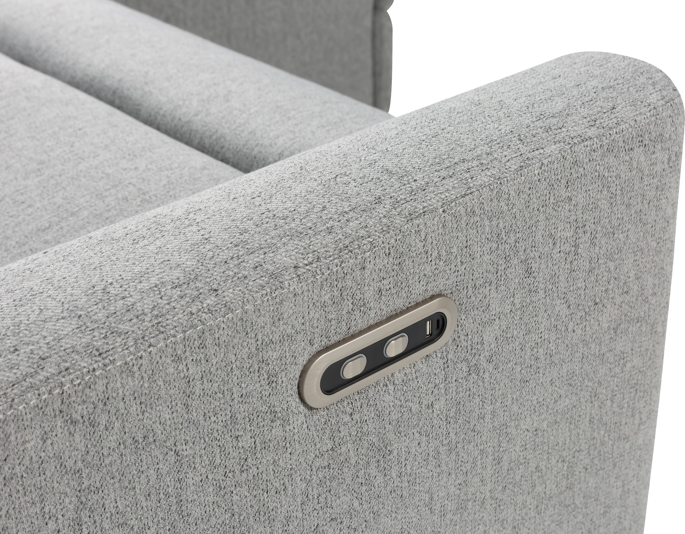 INOSIGN Ecksofa »JENNA, L-Form, 209cm, manuelle u. elektrische Funktion, mit USB A/C,«, Liegefunktion 105°-150°, Federkern, Struktur fein