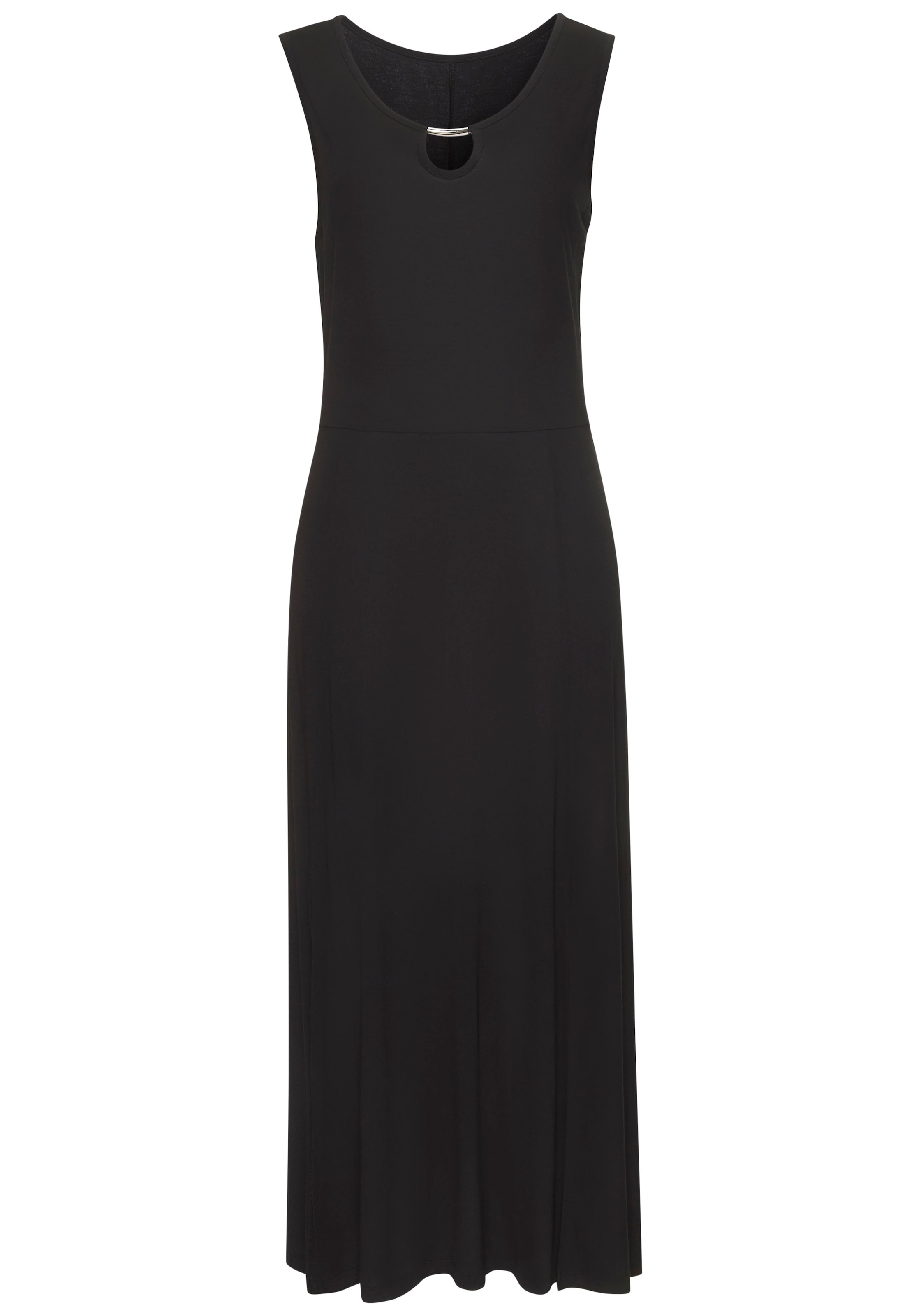 Buffalo Midikleid »mit kleinem Cut-out und Zieraccessoire am Ausschnitt« Ohne Taschen figurbetontes Sommerkleid, Strandkleid, Jerseykleid, Basic