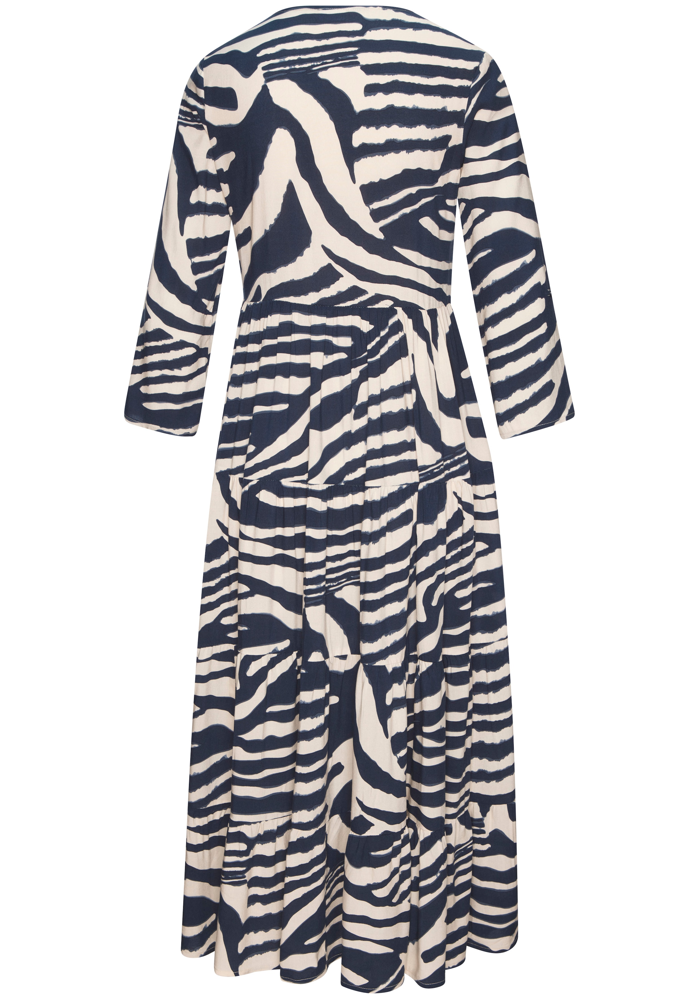 LASCANA Maxikleid »mit Animalprint und kurzer Knopfleiste aus Webware, 3/4-Ärmel« Ohne Taschen Sommerkleid in lockerer Passform, Kaftankleid mit weitem Rockteil