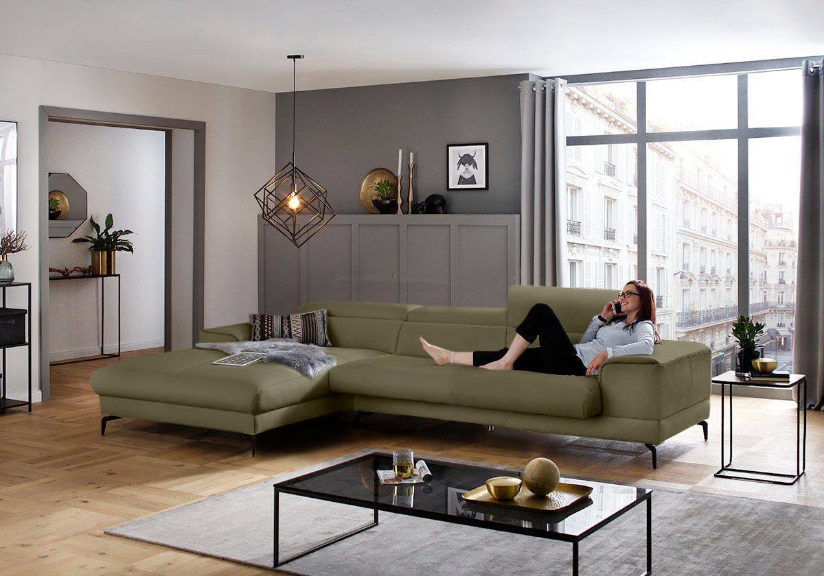 W.SCHILLIG Ecksofa »piedroo, Designsofa mit tollem Sitzkomfort, bequem, L-Form«, Kopfteilverstellung, wahlweise mit Sitztiefenverstellung, Breite 343cm