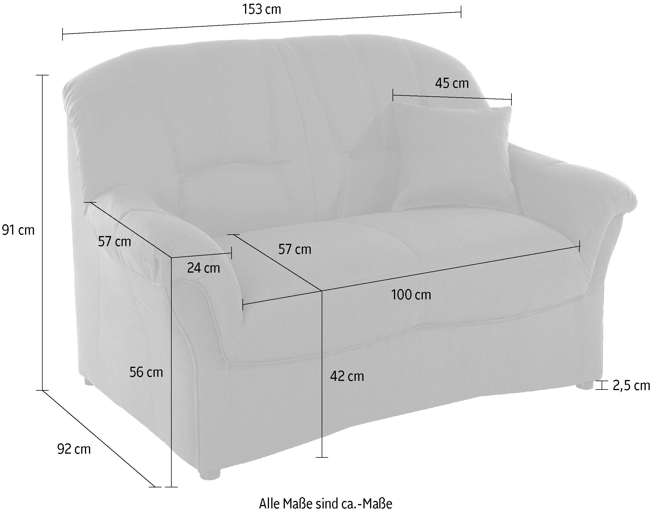 DOMO collection 2-Sitzer »Bahia Sitzbelastung 140 kg«, Belastbarkeit bis 140 kg pro Sitzfläche, mit Federkern und Zierkissen