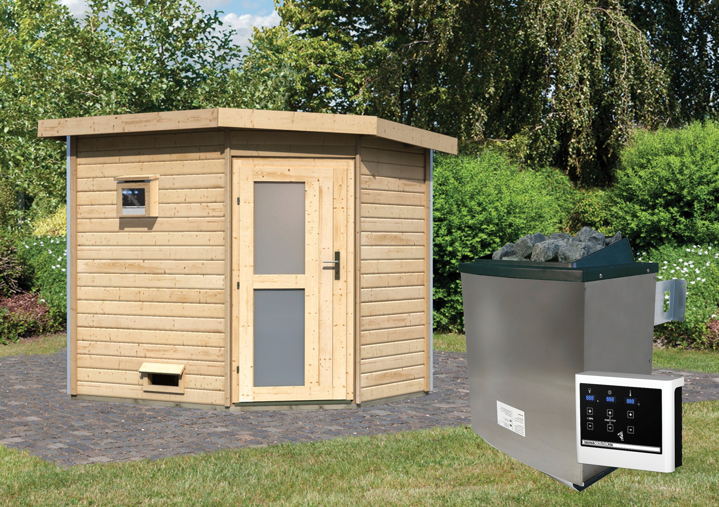 Karibu Saunahaus »Tore« Set,  Ofen 9 KW externe Strg easy