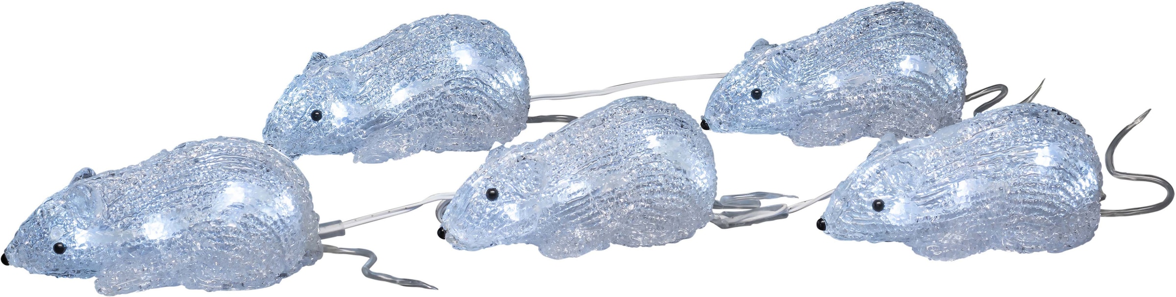 KONSTSMIDE Weihnachtsfigur, LED Acryl Mäuse, 5er-Set, 40 kalt weiße Dioden