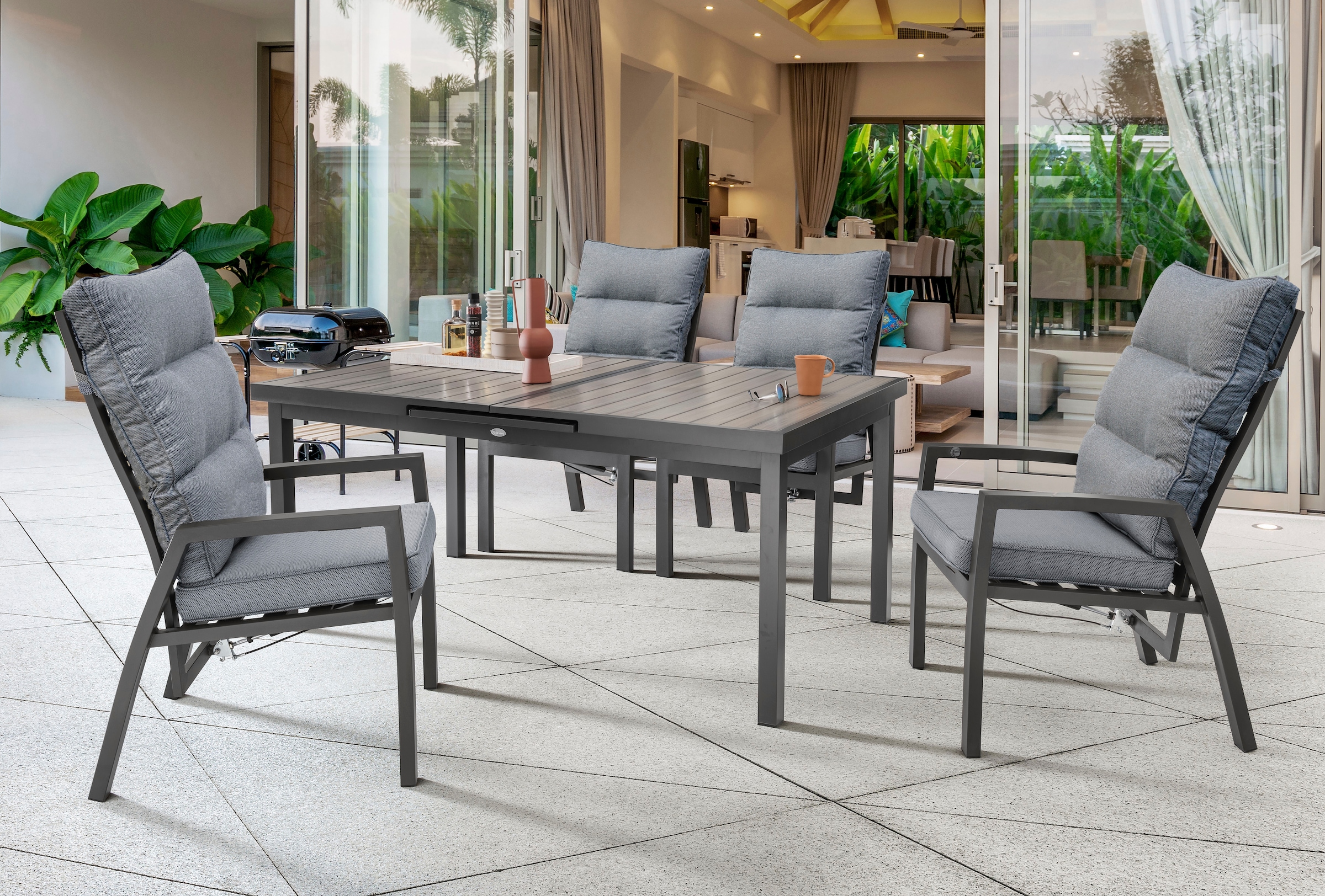 Destiny Garten-Essgruppe »GARDA IMOLA« 9 Stk. tlg. 4 Hochlehner inkl. Auflagen, 1 Ausziehtisch 165/215x100 cm