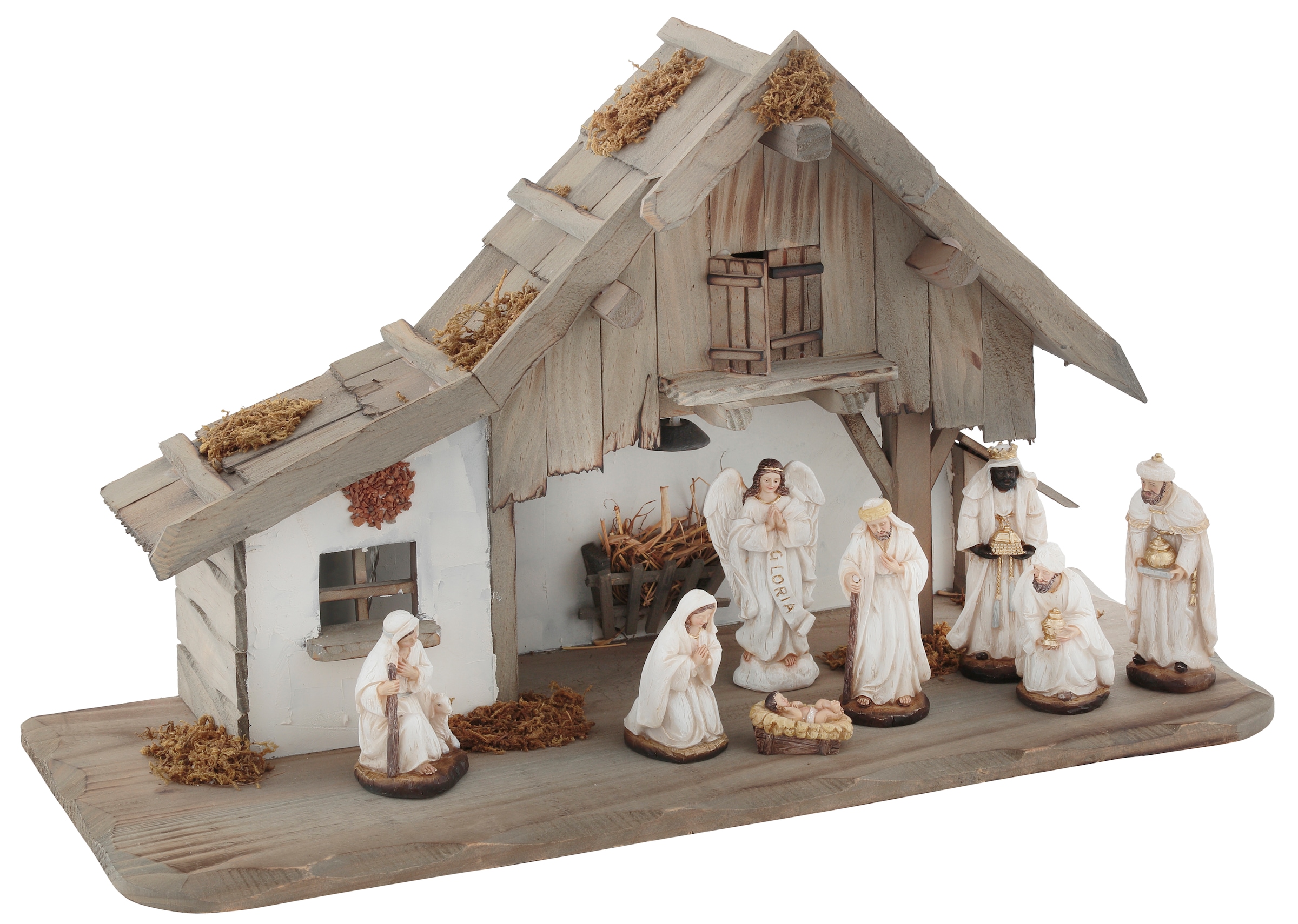 aus 9 Krippe Holz home »Weihnachtsdeko«, inklusive my Krippenfiguren mit tlg.), LED-Laterne, (Set,