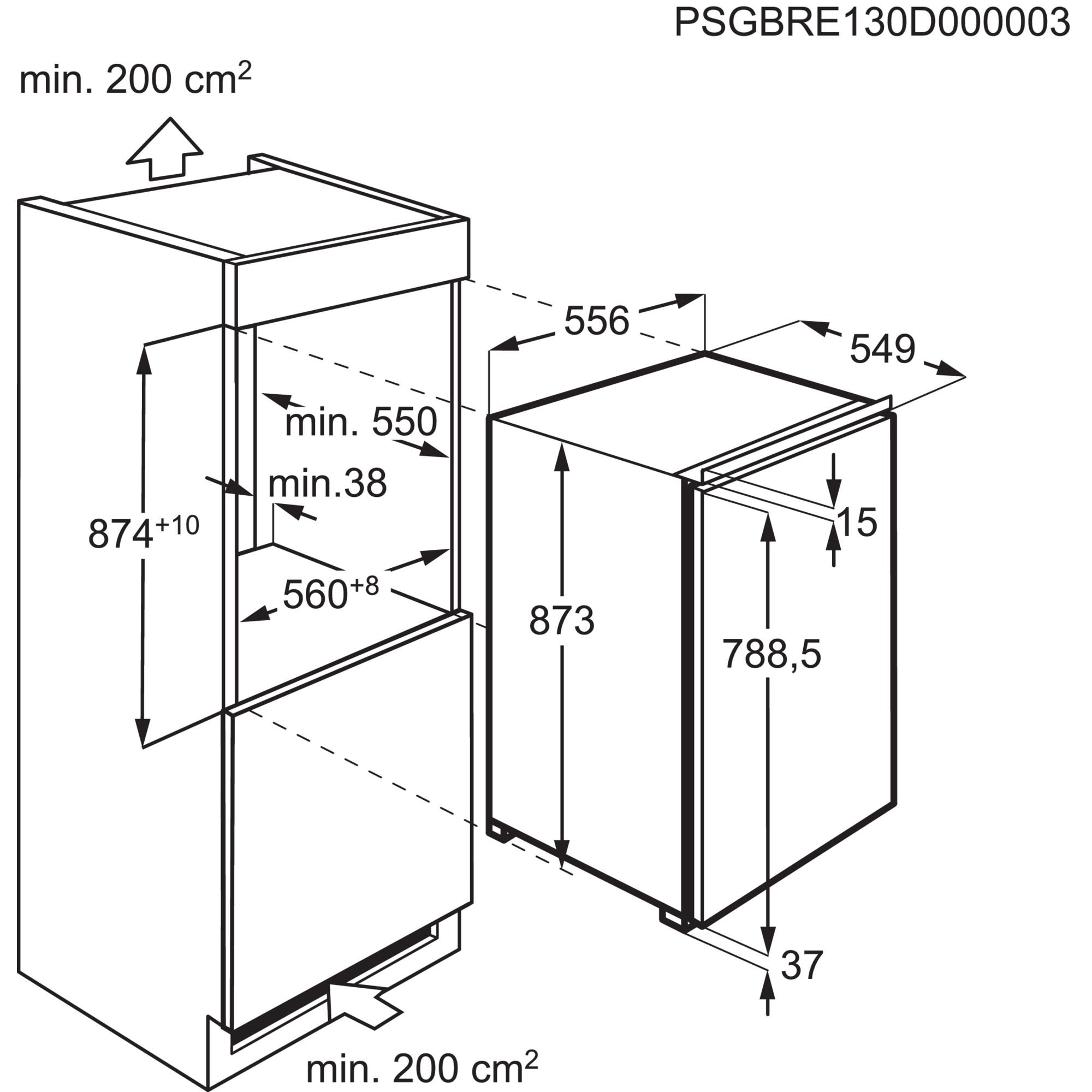 AEG Einbaukühlschrank Serie 5000 »TSK5O88WDF« 87,3 cm hoch 55,6 cm breit 137 L, variable Glasablagen bis zu 25 kg belastbar, Touch, Festtür
