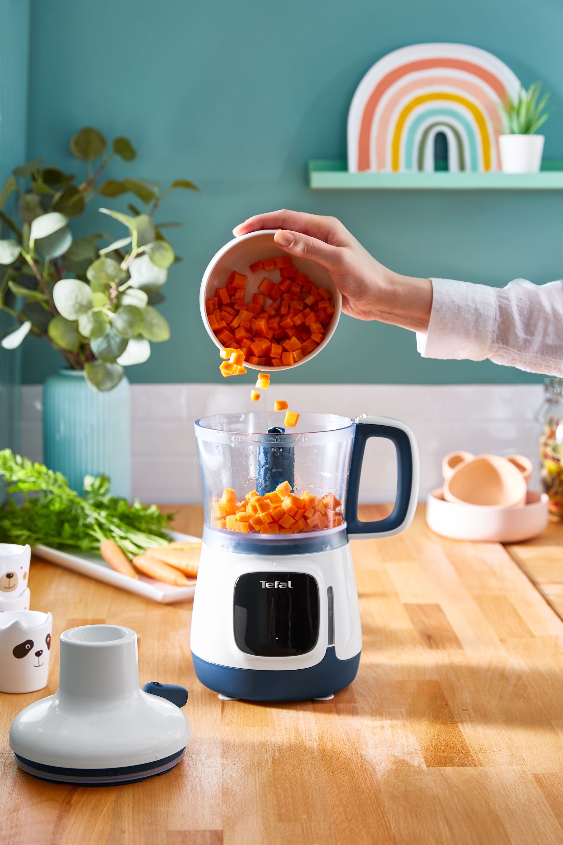 Tefal Stabmixer »HB55W4 Yummy Gourmet Babynahrungszubereiter«, 600 W, inkl. Stabmixer, Spatel, Messbecher, Keramikvorratsbehälter,Rezeptbuch