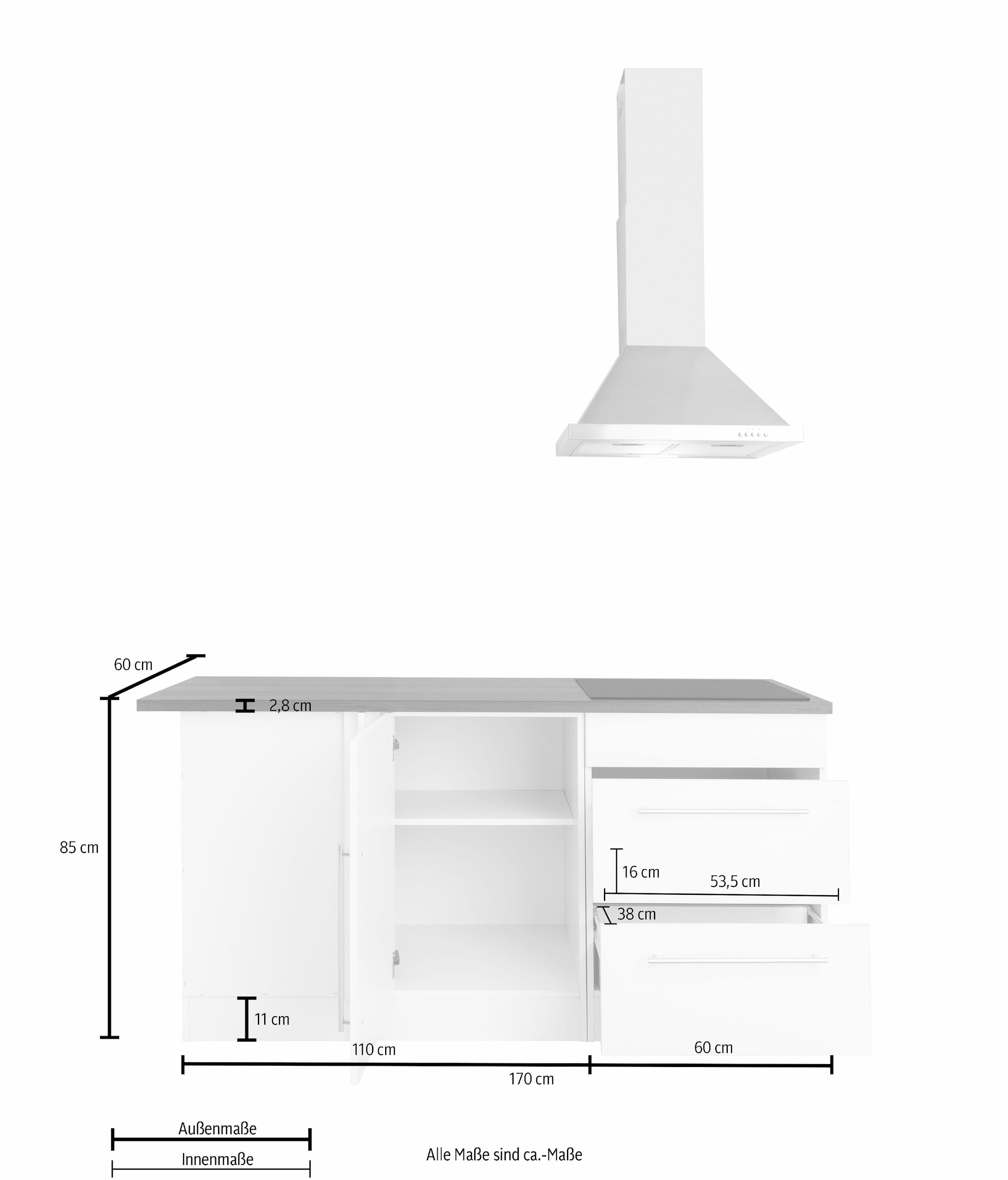 Kochstation Winkelküche »KS-Samos«, mit E-Geräten, Stellbreite 230 x 170 cm