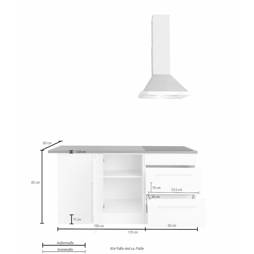 Kochstation Winkelküche »KS-Samos«, mit E-Geräten, Stellbreite 230 x 170 cm