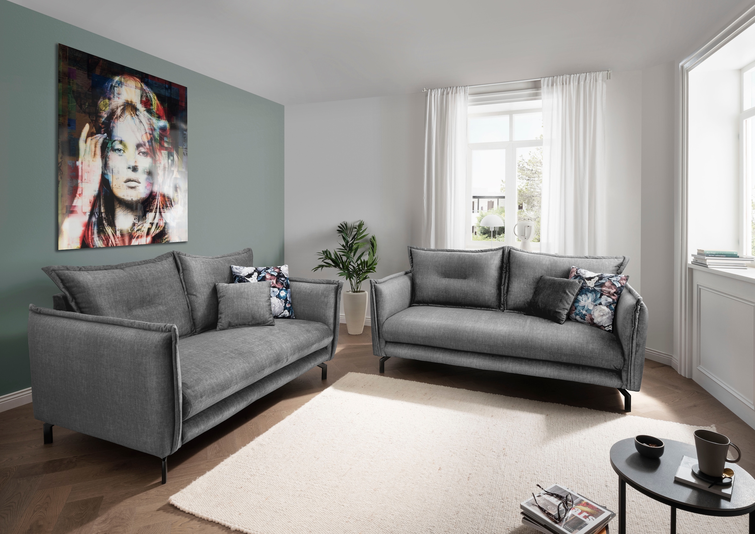 Home affaire 3-Sitzer »LAVA Breite 198 cm, modern und elegant, aktuelle Kissenoptik, bequem« Armlehnen verstellbar