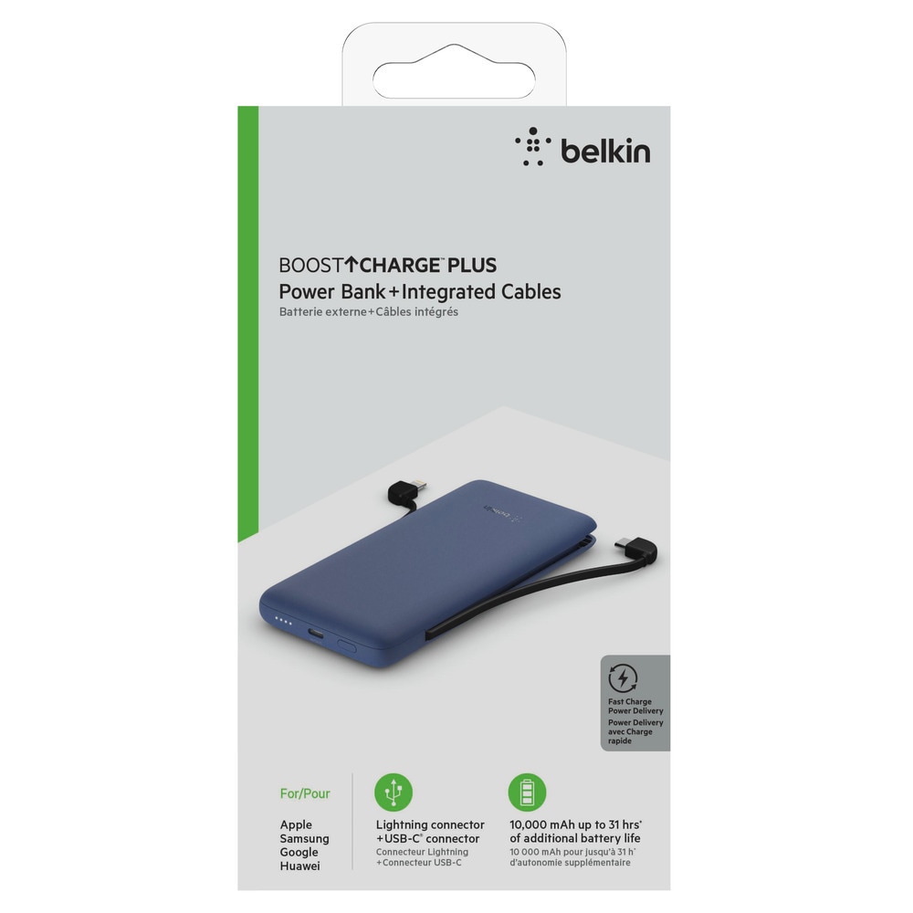 Belkin Powerbank »BoostCharge Plus 10.000 mAh«, Belkin BOOST?CHARGE™ Powerbank,10.000 mAh 18W,mit Kabeln blue, integrierte Kabel