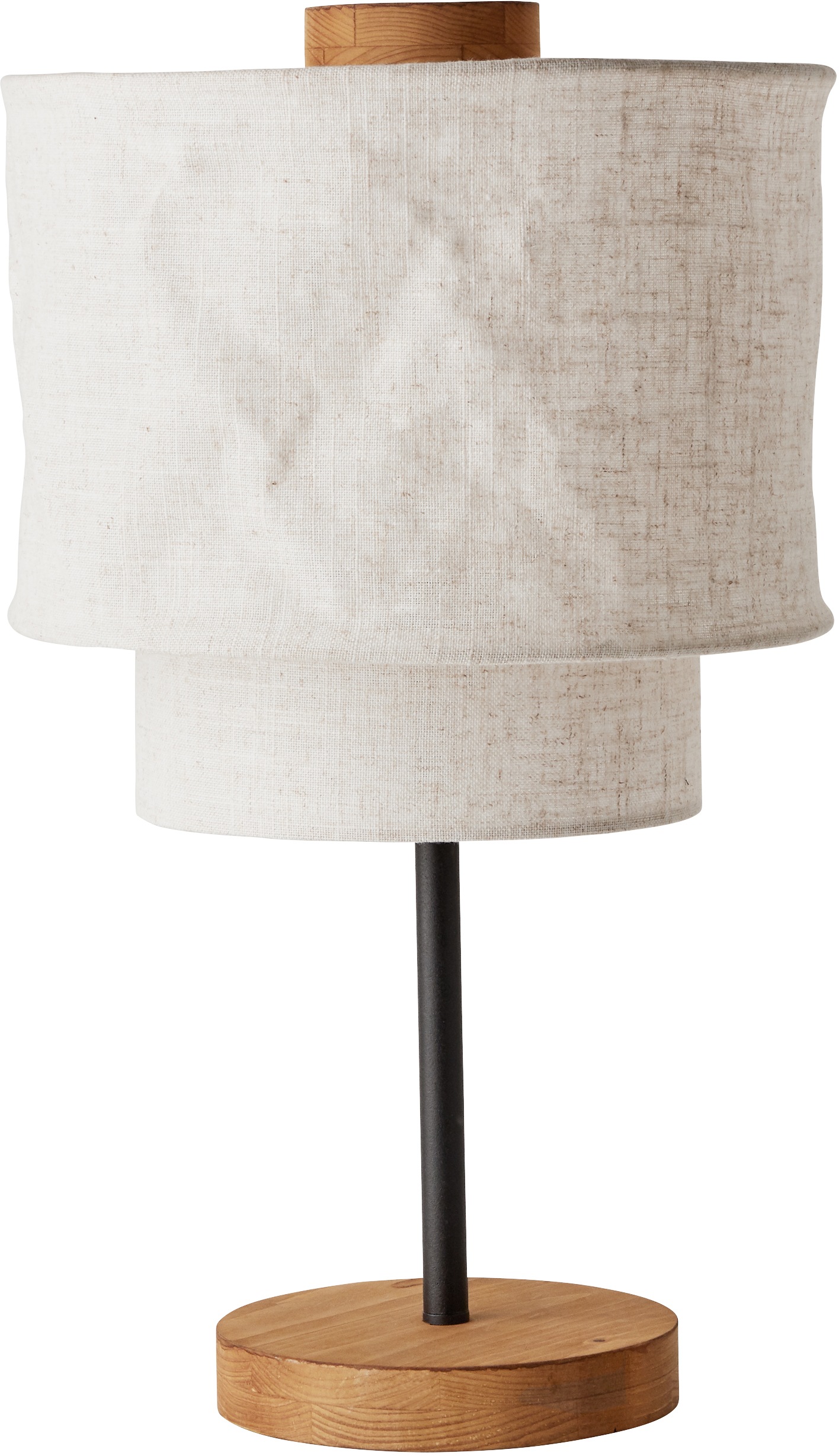 OTTO products Tischleuchte »Lucee«, 1 flammig, Leuchtmittel E27 | ohne Leuchtmittel, Tischlampe Schirm aus Leinen, Holzelemente, E27 Fassung, beige/natur