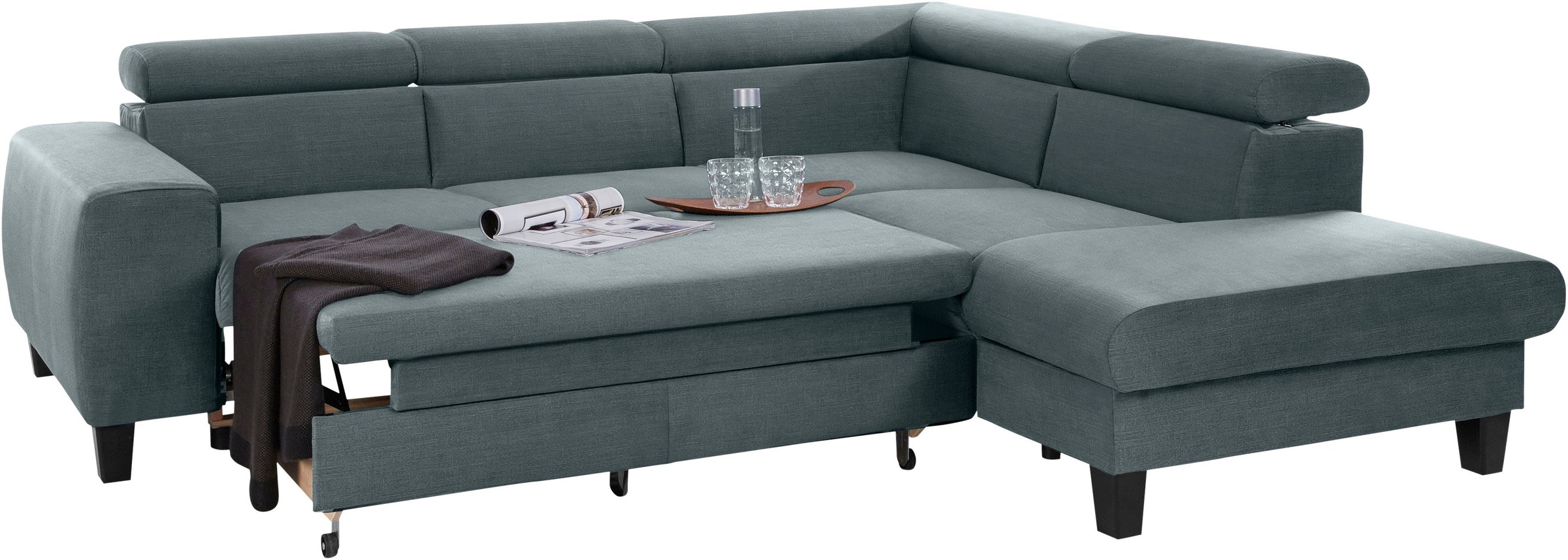 COTTA Polstergarnitur »Morven L-Form«, (Set), Set bestehend aus: Ecksofa mit Kopfteilverstellung & Hocker