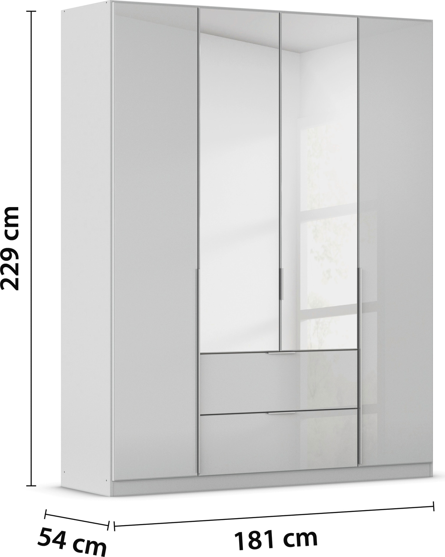 rauch Drehtürenschrank »Kleiderschrank Kleiderschränke Schrank Garderobe AGORDO mit Glasfront«, (in zwei Griff-Farben, Breiten 91-360 cm), mit Außenschubkästen, in 7 Breiten und 2 Höhen MADE IN GERMANY