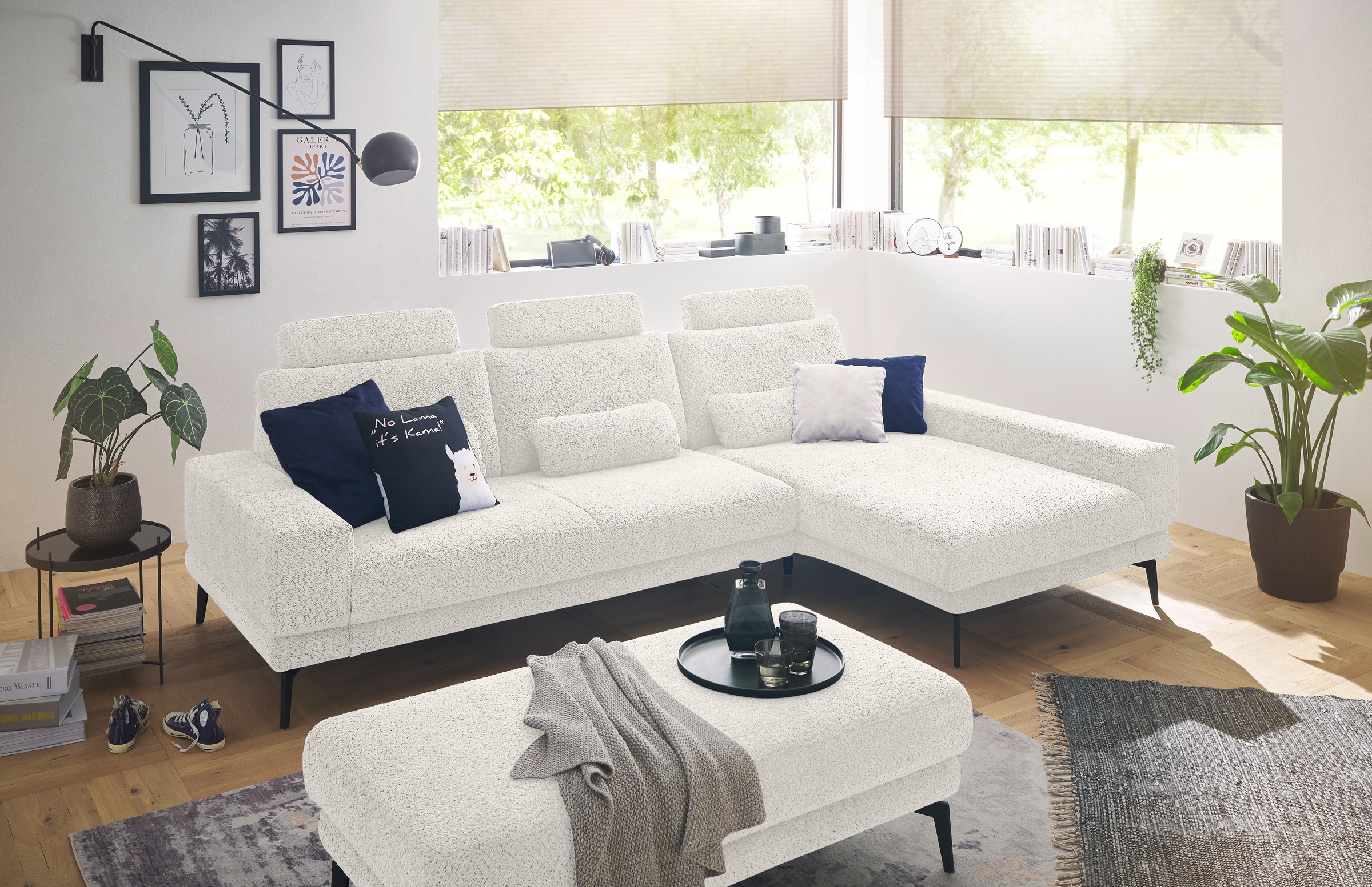 set one by Musterring Ecksofa »SO 3600, inkl motor. Sitztiefenverstellung, Kopfstützen, Nierenkissen«, Sitzhöhe 42 cm, Federkern, Breite 293 x Tiefe 180 cm, Kama natur