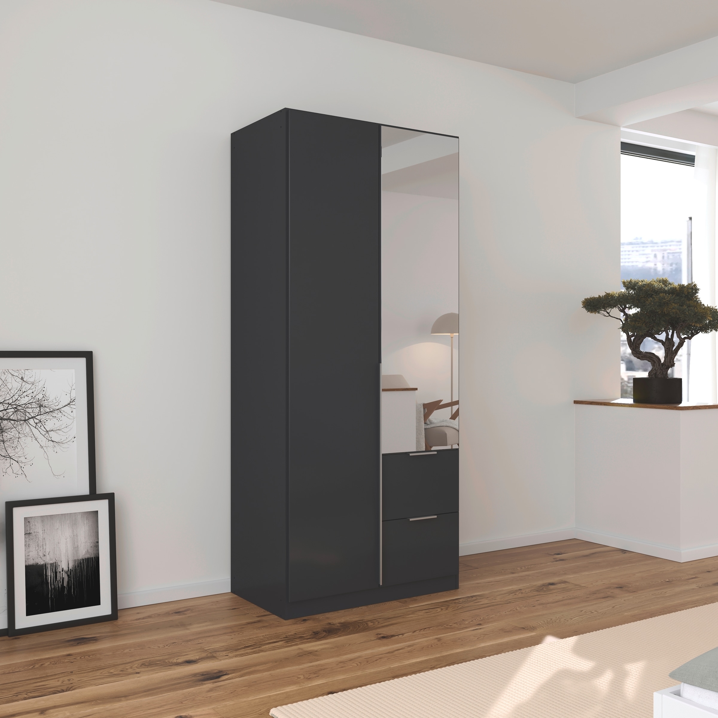 rauch Drehtürenschrank »Kleiderschrank Schrank Garderobe AGORDO mit Dekor- oder Hochglanzfront« in zwei Griff-Farben, Breiten 91-360 cm,  mit Außenschubkästen, in 7 Breiten und 2 Höhen MADE IN GERMANY