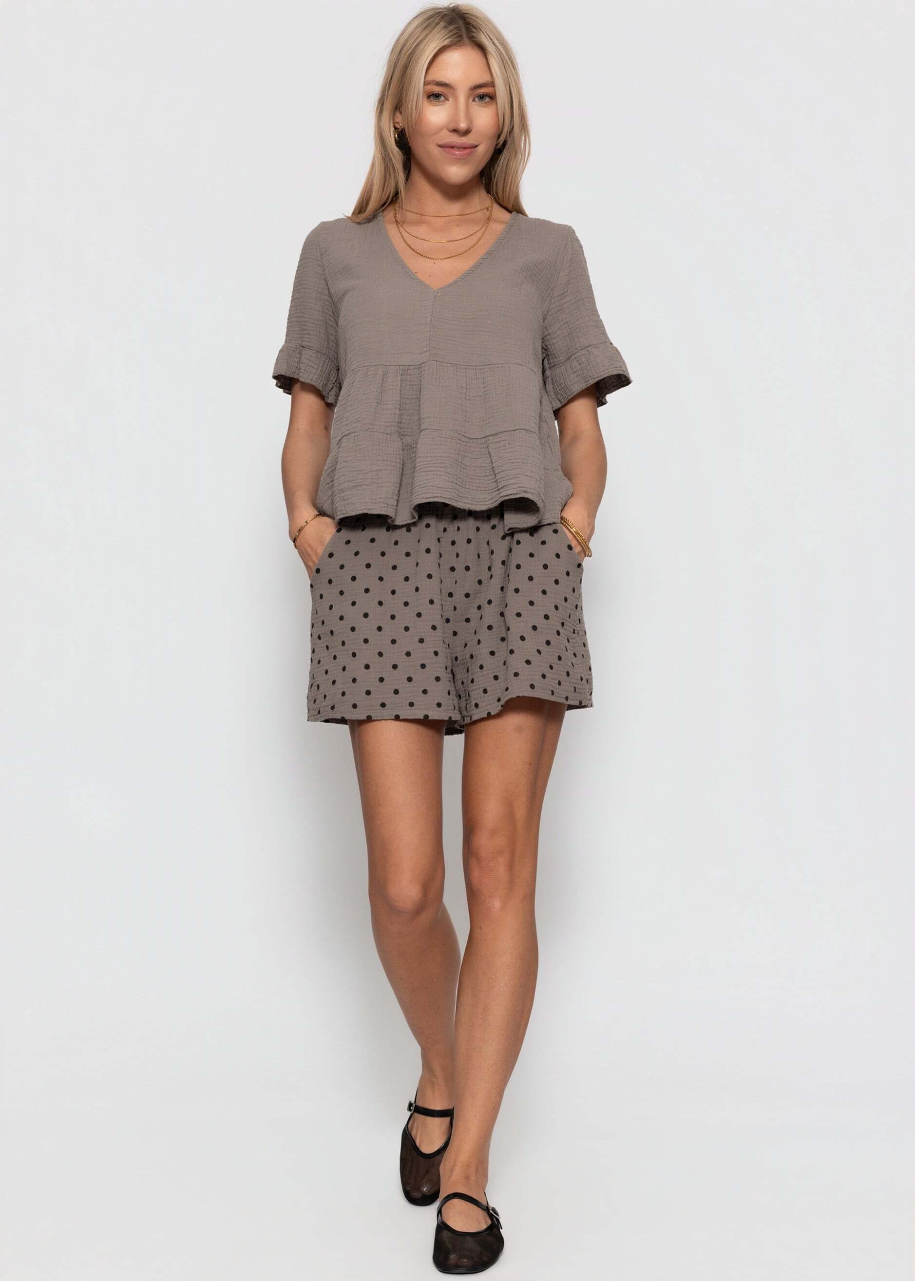 SASSYCLASSY Shorts »Musselin Shorts mit Punkten«  Lockere Baumwollshorts mit elastischem Bund und seitlichen Taschen