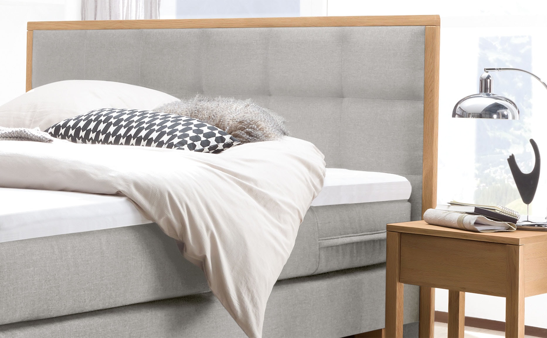 HASENA Boxspringbett »Cottage« mit gepolstertem Kopfteil, Kopfteilrahmen und Füsse aus massiver Eiche