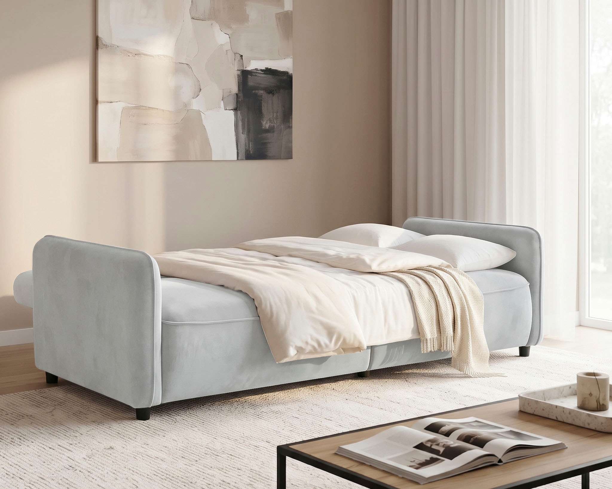 Dorel Home 3-Sitzer »Allie Curved Schlafsofa 209 cm« Bettfunktion (110/190), verstellbare Rückenlehne, Cord u. Velours