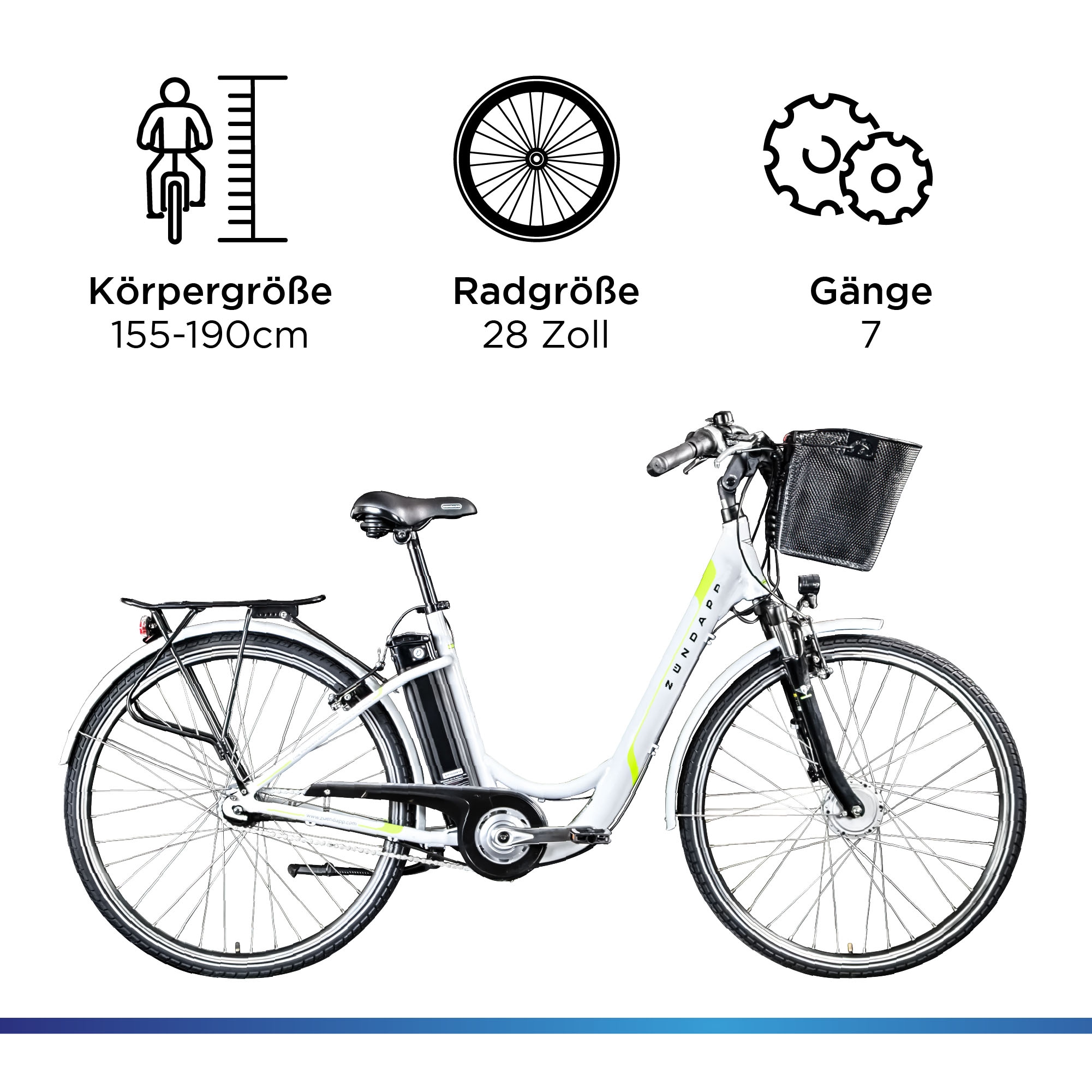 Zündapp E-Bike »Z517«, 7 Gang, Shimano, Frontmotor 250 W, (mit großem Frontkorb), Pedelec, Elektrofahrrad für Damen u. Herren