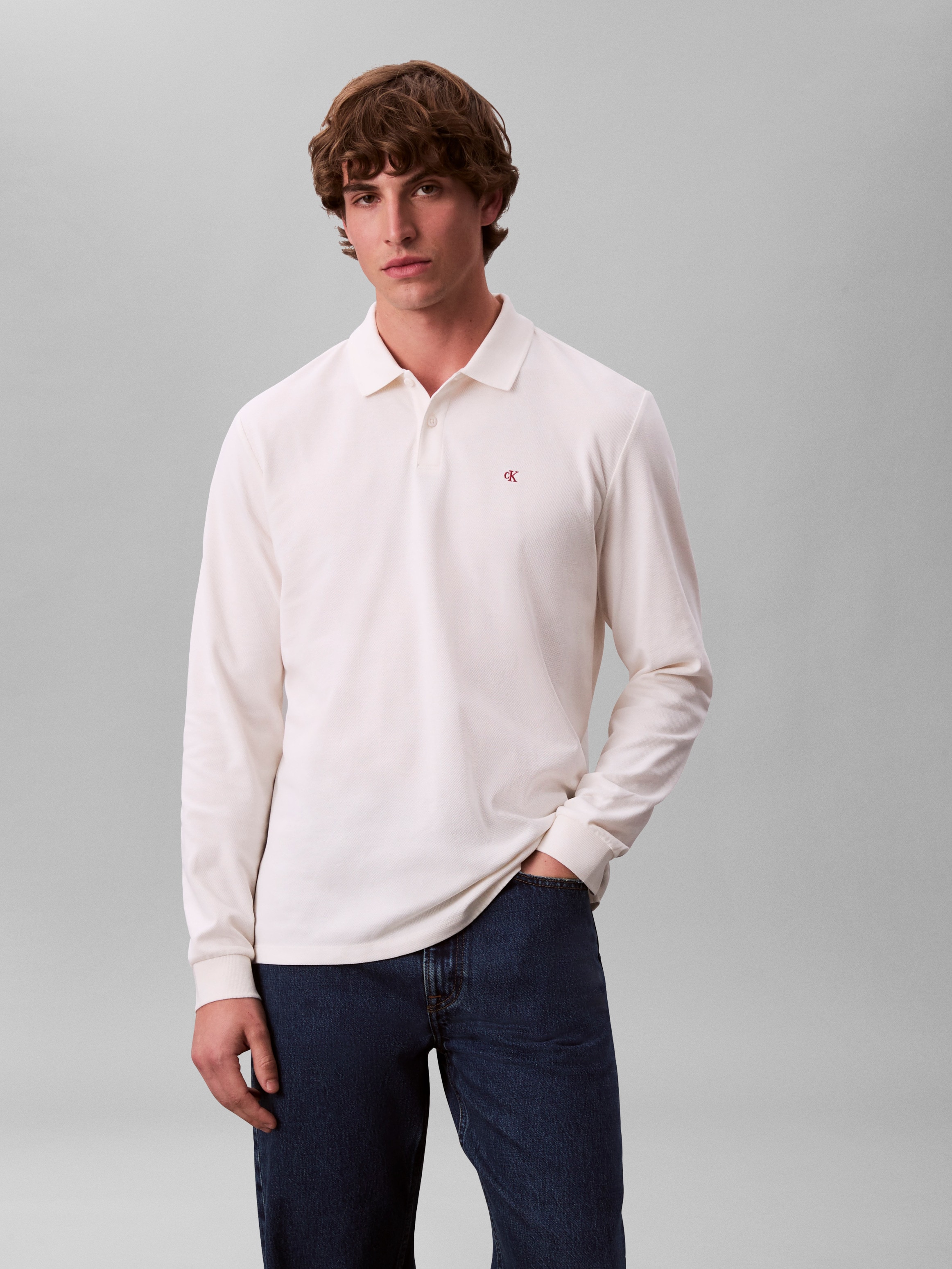Calvin Klein Jeans Langarm-Poloshirt Regular fit mit Rundhalsausschnitt