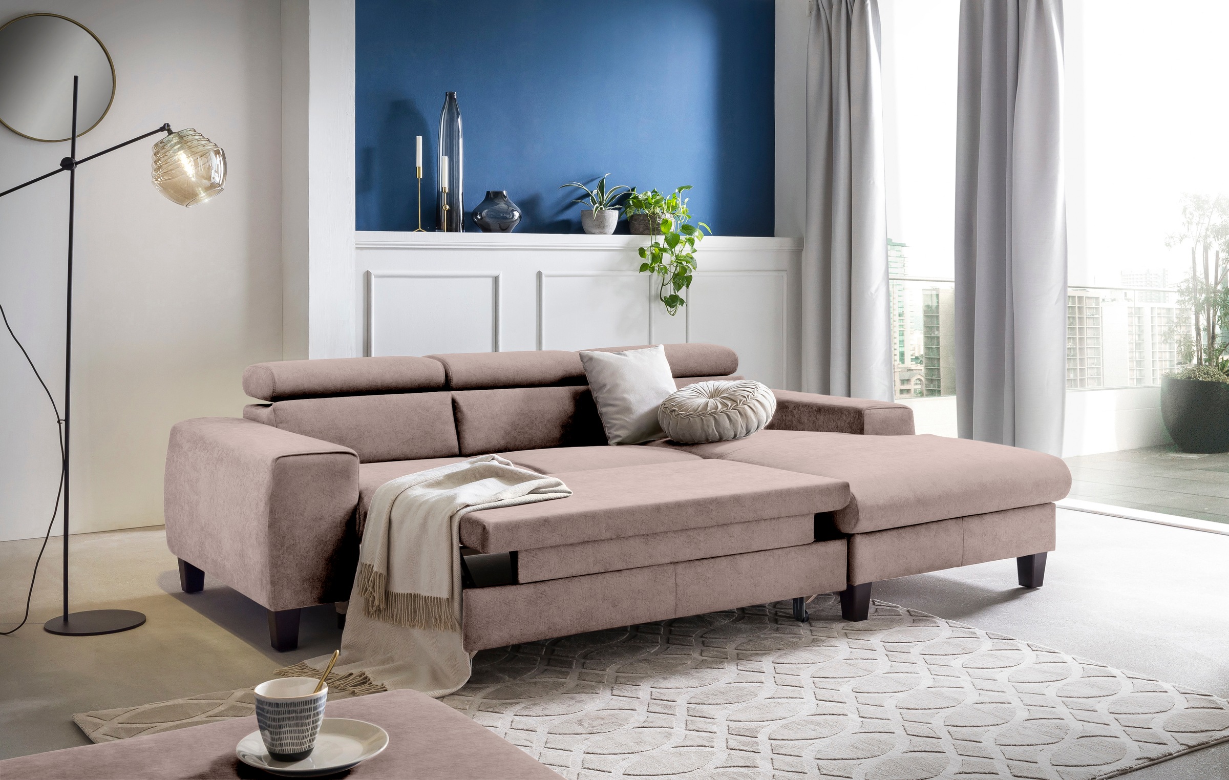 COTTA Ecksofa »Morven L-Form«, Inklusive Kopfteilverstellung, wahlweise mit Ladestation, Bettfunktion