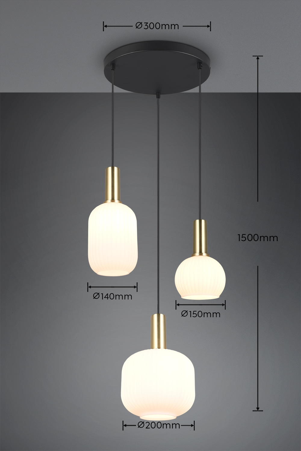 TRIO Leuchten Pendelleuchte »DIVA, E27 Hängelampe 3-flammig mit Glasschirm, exkl 3xE27 max 10W« E27 1 Stk. warmweiß - kaltweiß höhenverstellbar bis max 150cm Hängeleuchte Ø 30 cm Wohnzimmer Küche