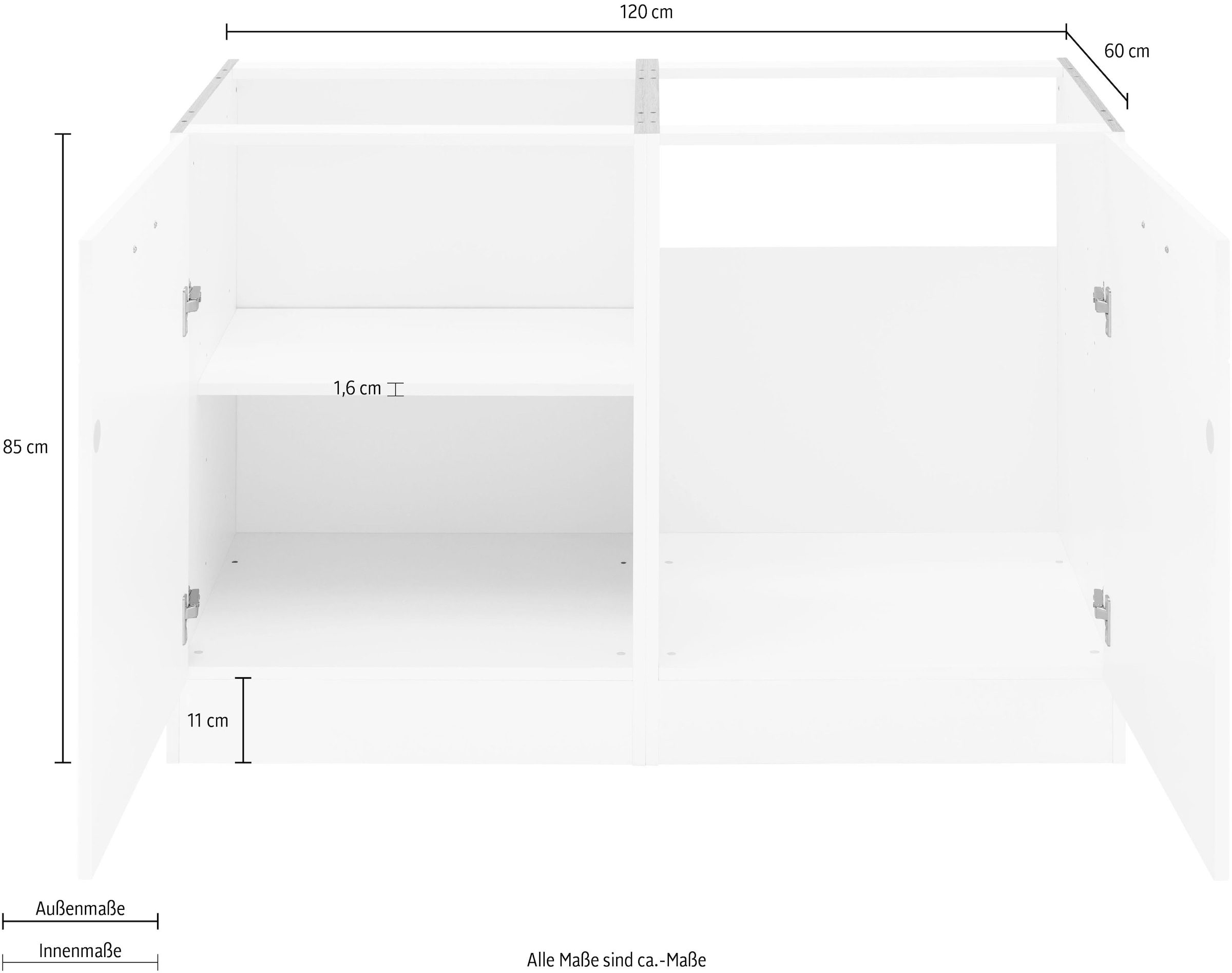 KOCHSTATION Spülenschrank »KS-Tinnum«, 120 cm breit, MDF-Fronten, Metallgriffe, inklusive Einbauspüle
